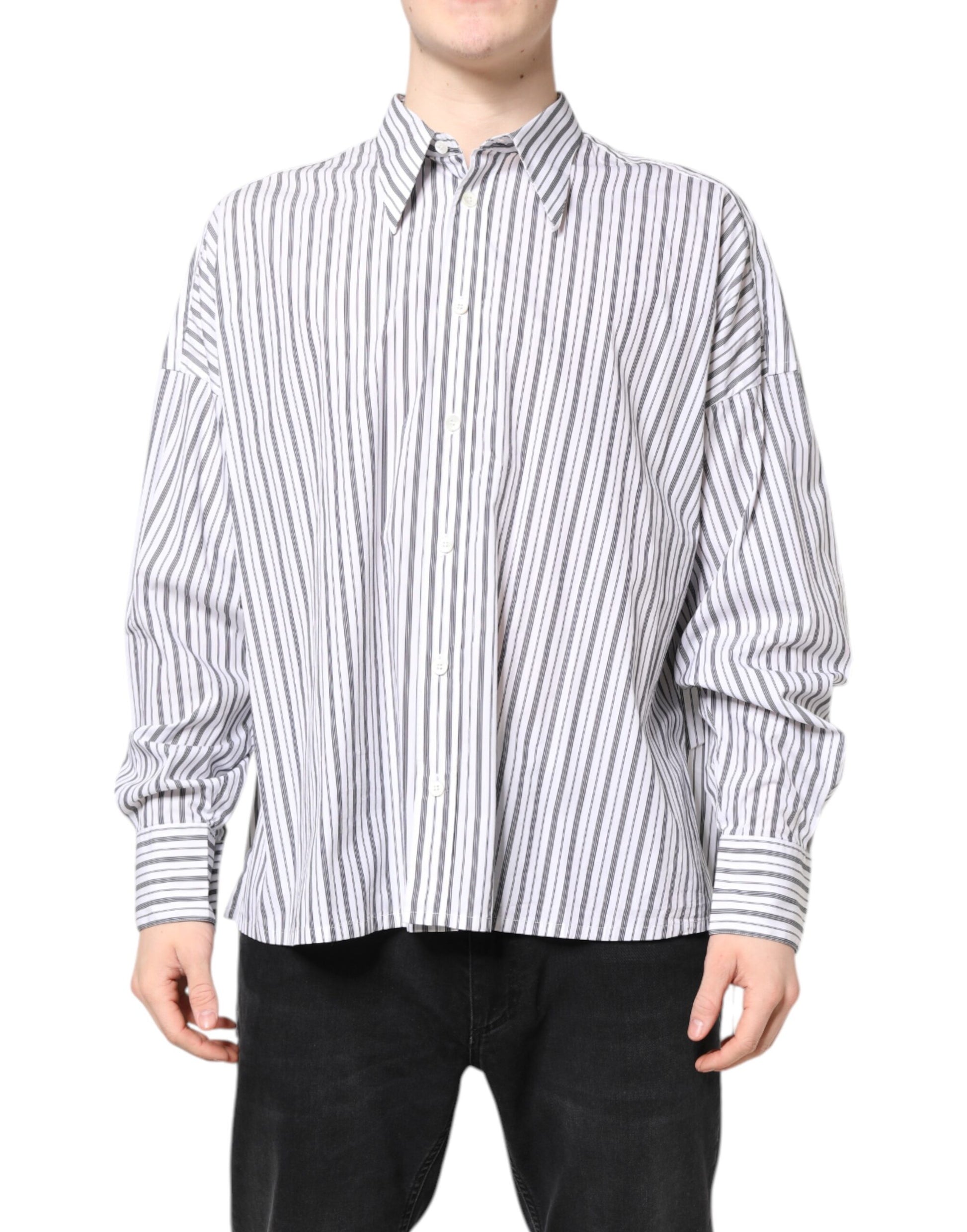Dolce &amp; Gabbana – Freizeithemd mit Button-Down-Kragen und weißen und schwarzen Streifen