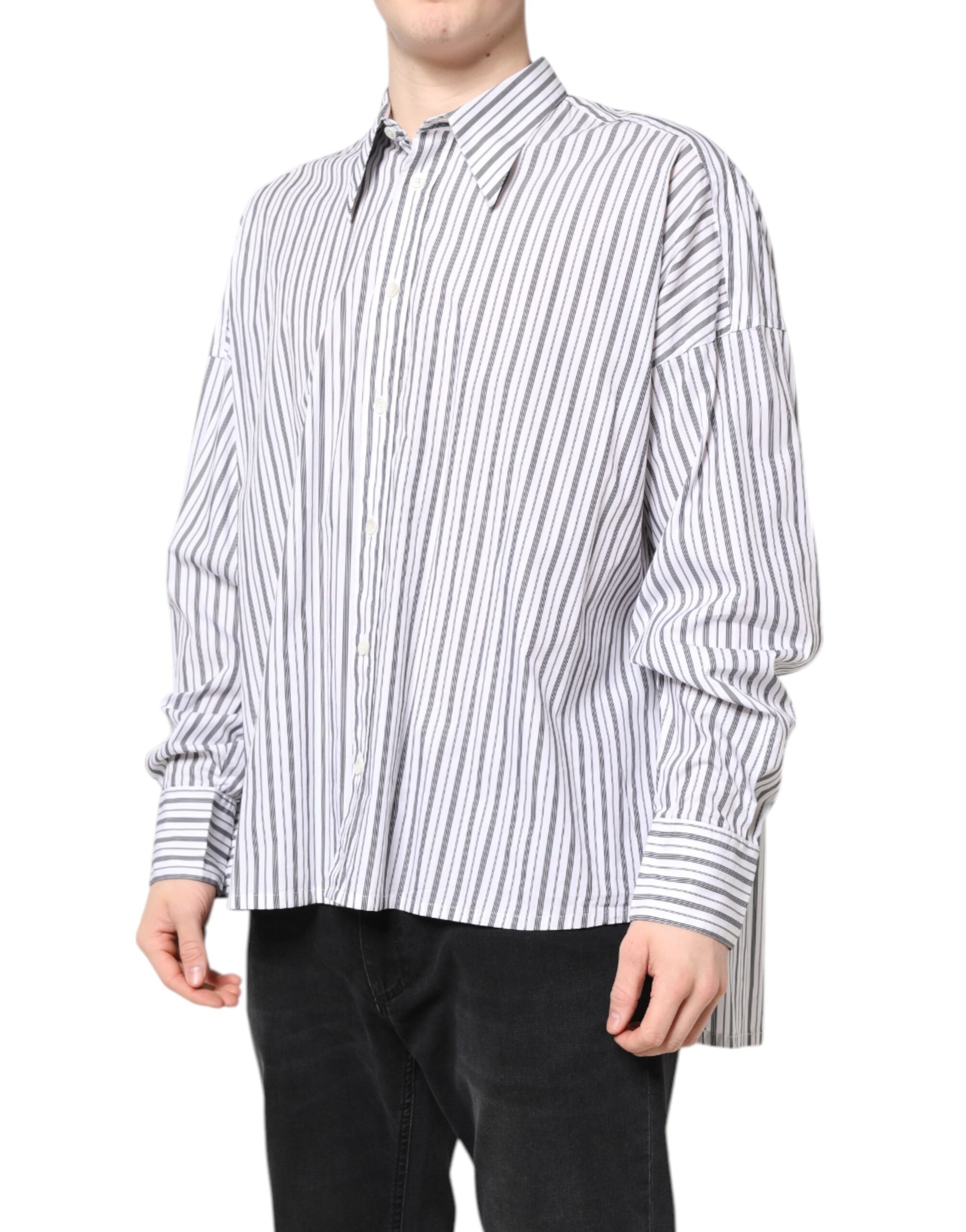 Dolce &amp; Gabbana – Freizeithemd mit Button-Down-Kragen und weißen und schwarzen Streifen
