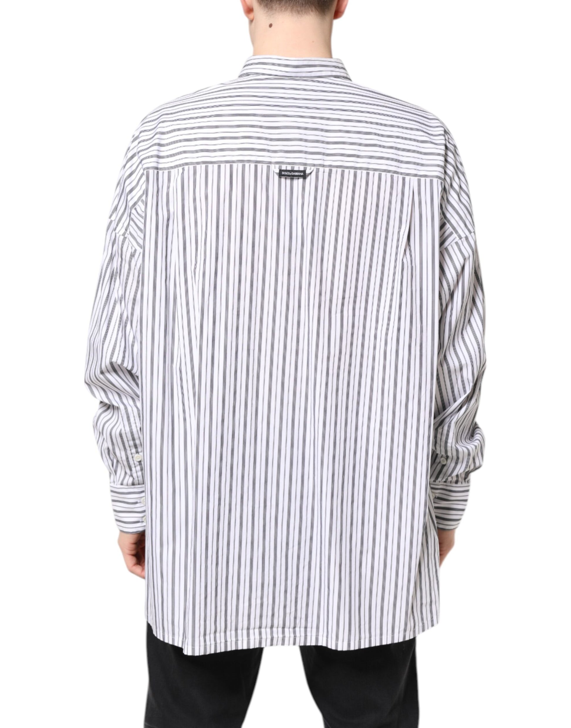 Dolce &amp; Gabbana – Freizeithemd mit Button-Down-Kragen und weißen und schwarzen Streifen