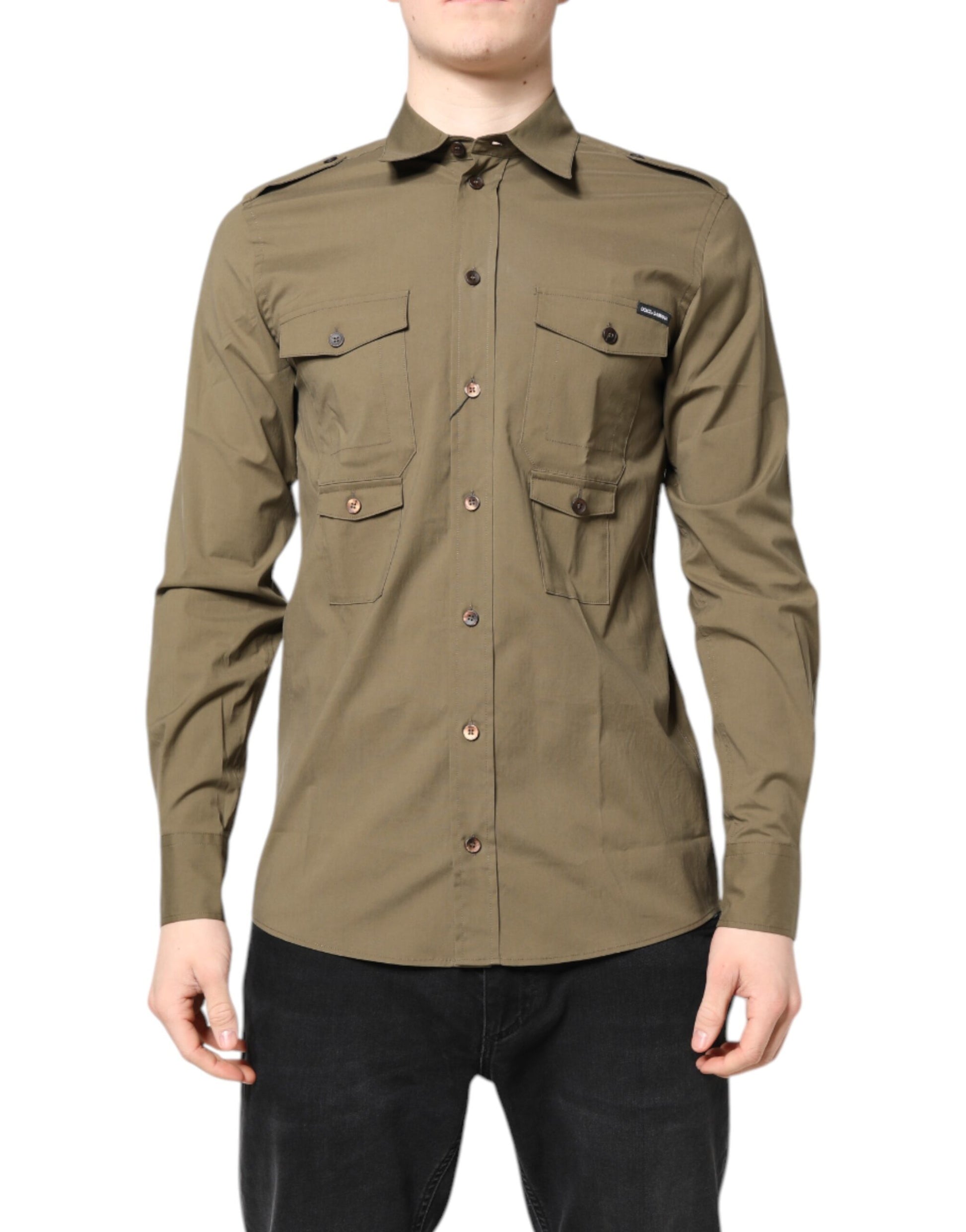 Dolce &amp; Gabbana – Lässiges Langarmhemd aus brauner Stretch-Baumwolle
