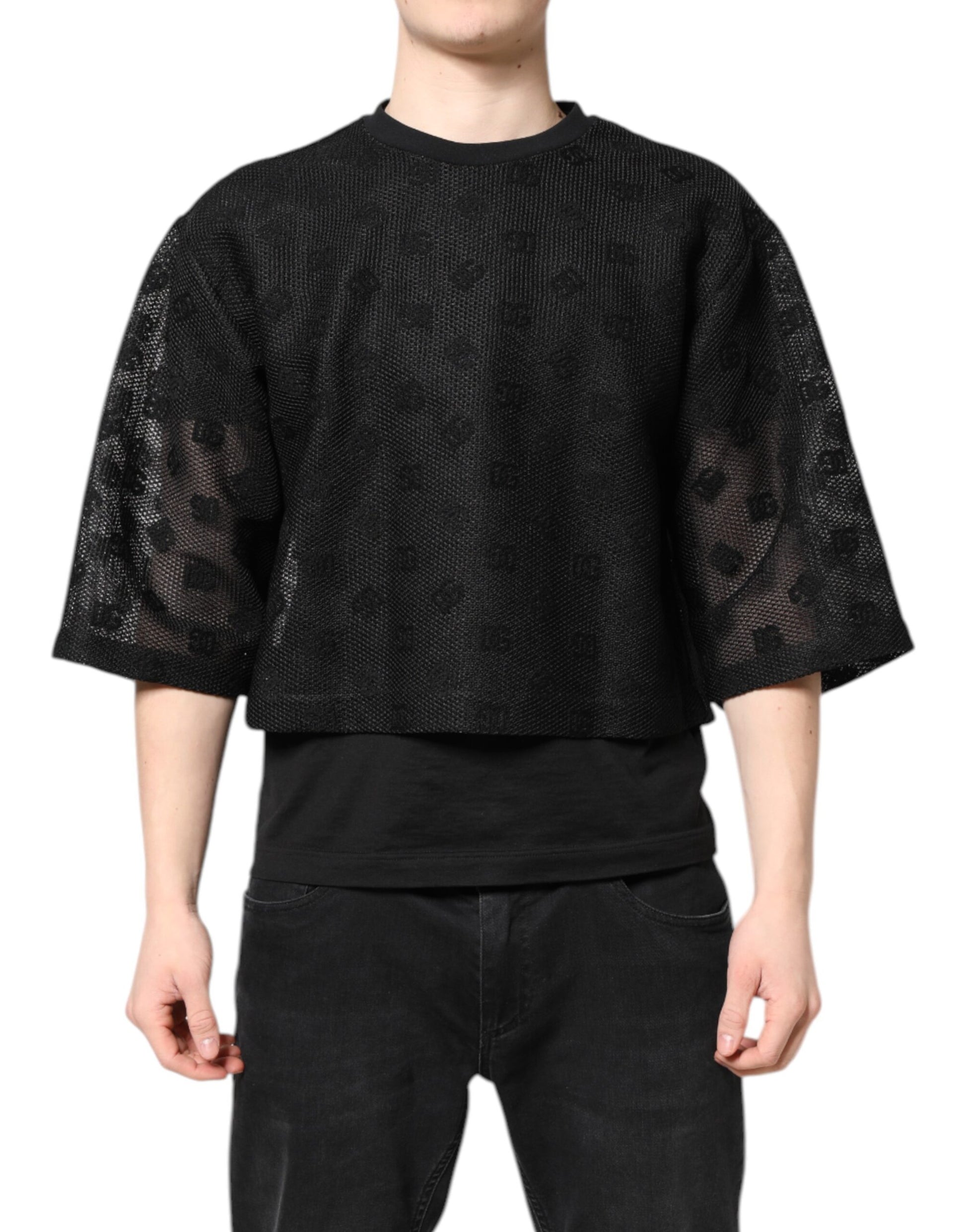 Dolce &amp; Gabbana – Schwarzes, durchsichtiges T-Shirt mit kurzen Ärmeln und Logo