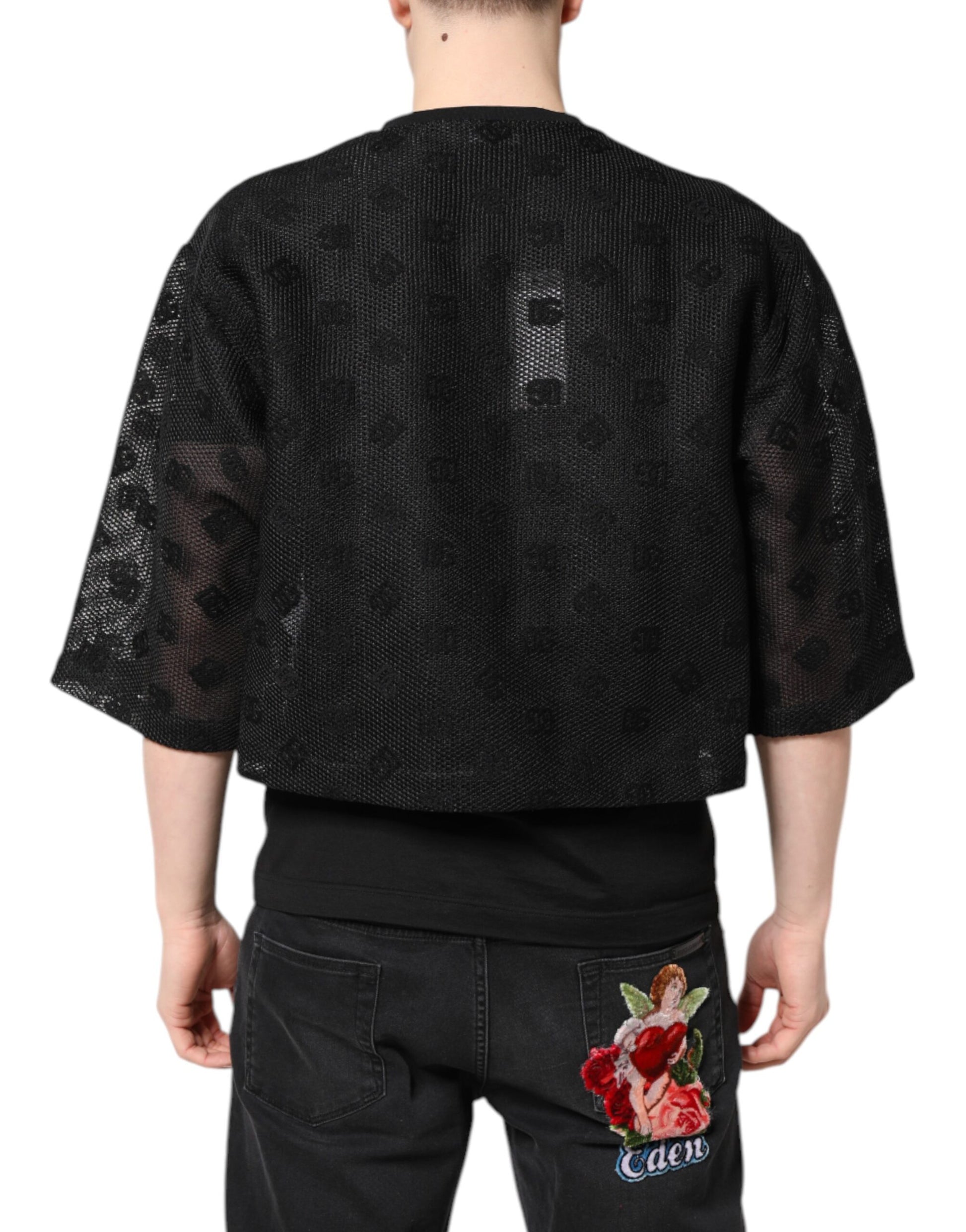 Dolce &amp; Gabbana – Schwarzes, durchsichtiges T-Shirt mit kurzen Ärmeln und Logo