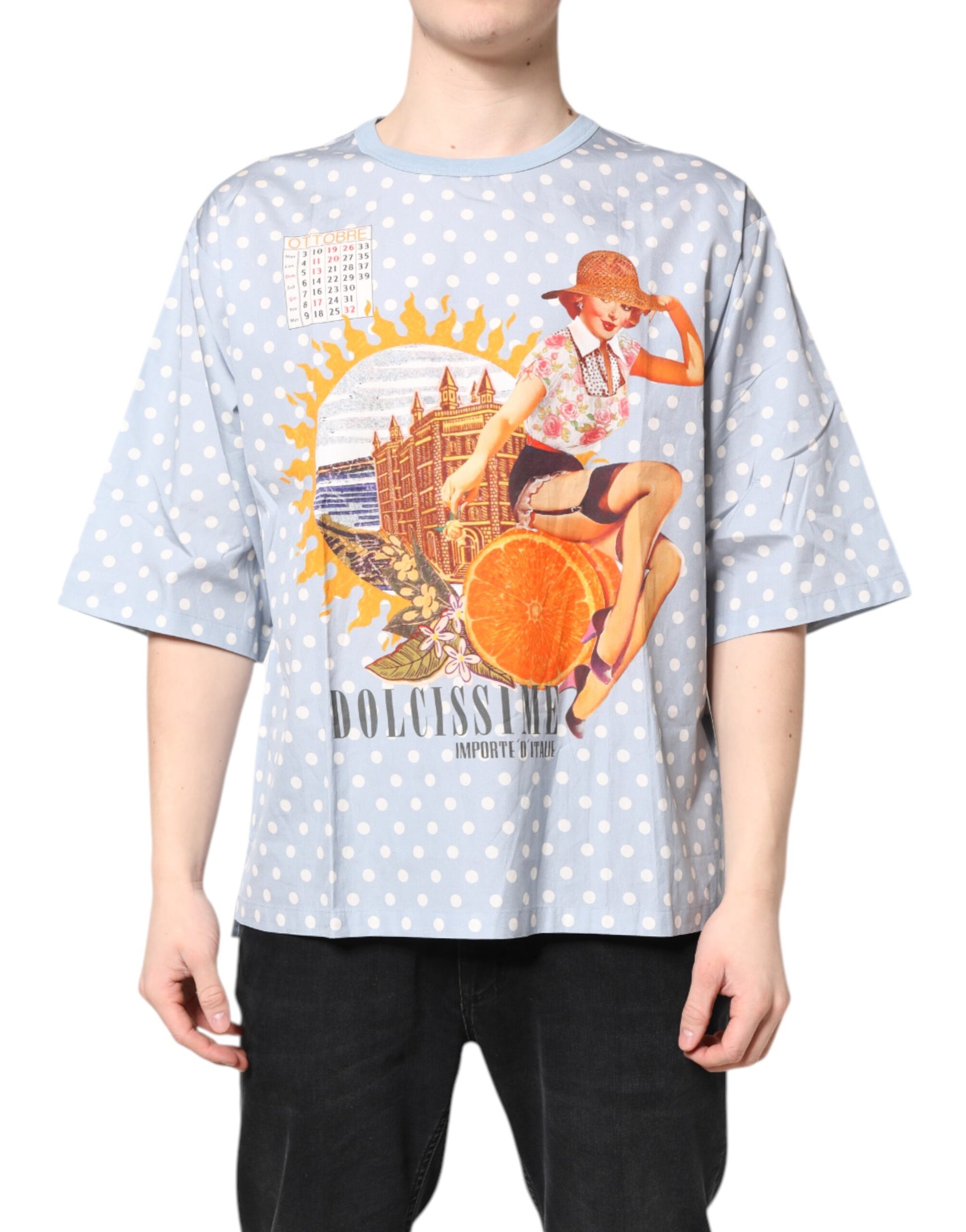 Dolce &amp; Gabbana – Hellblaues Kurzarm-T-Shirt mit grafischem Print