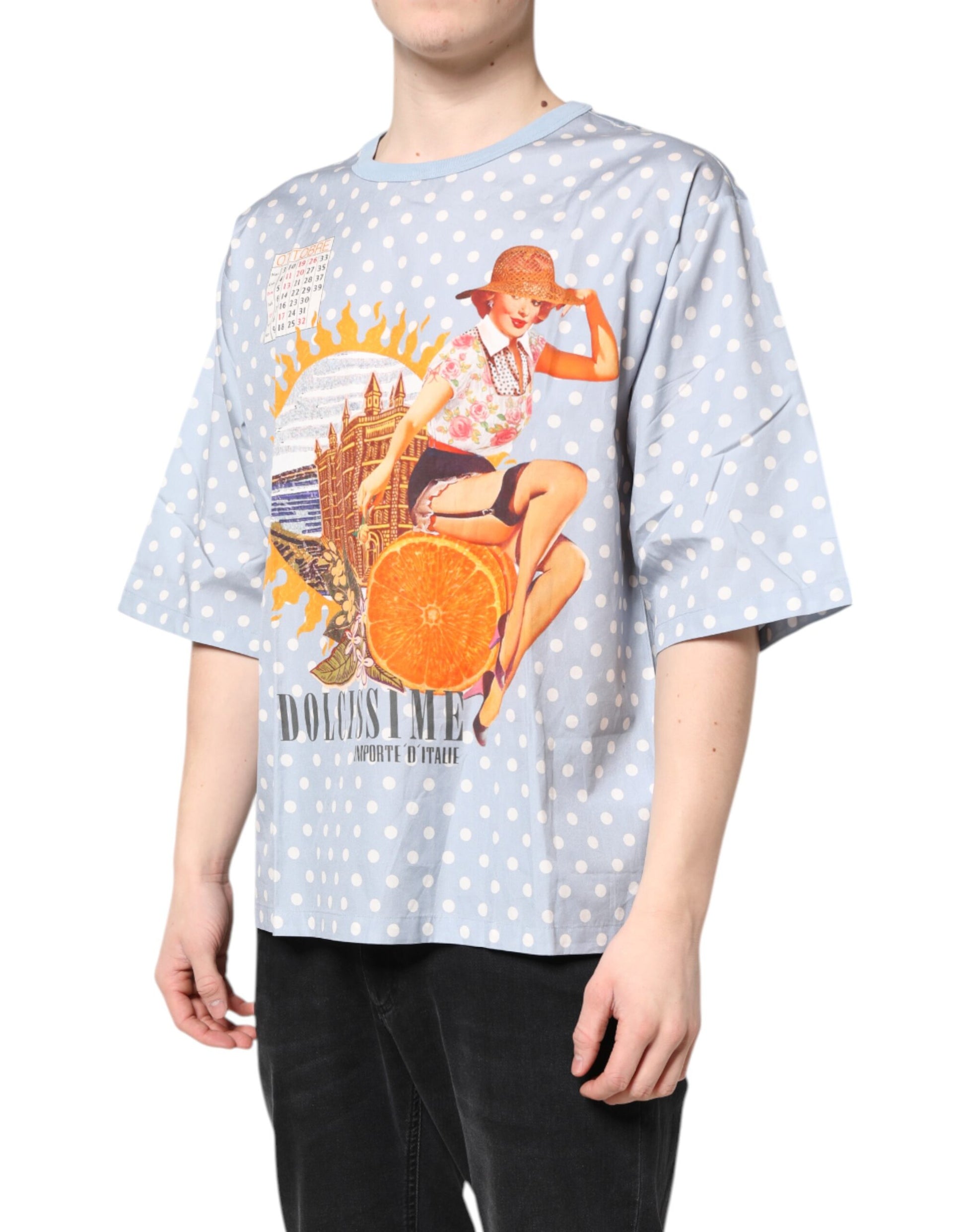 Dolce &amp; Gabbana – Hellblaues Kurzarm-T-Shirt mit grafischem Print