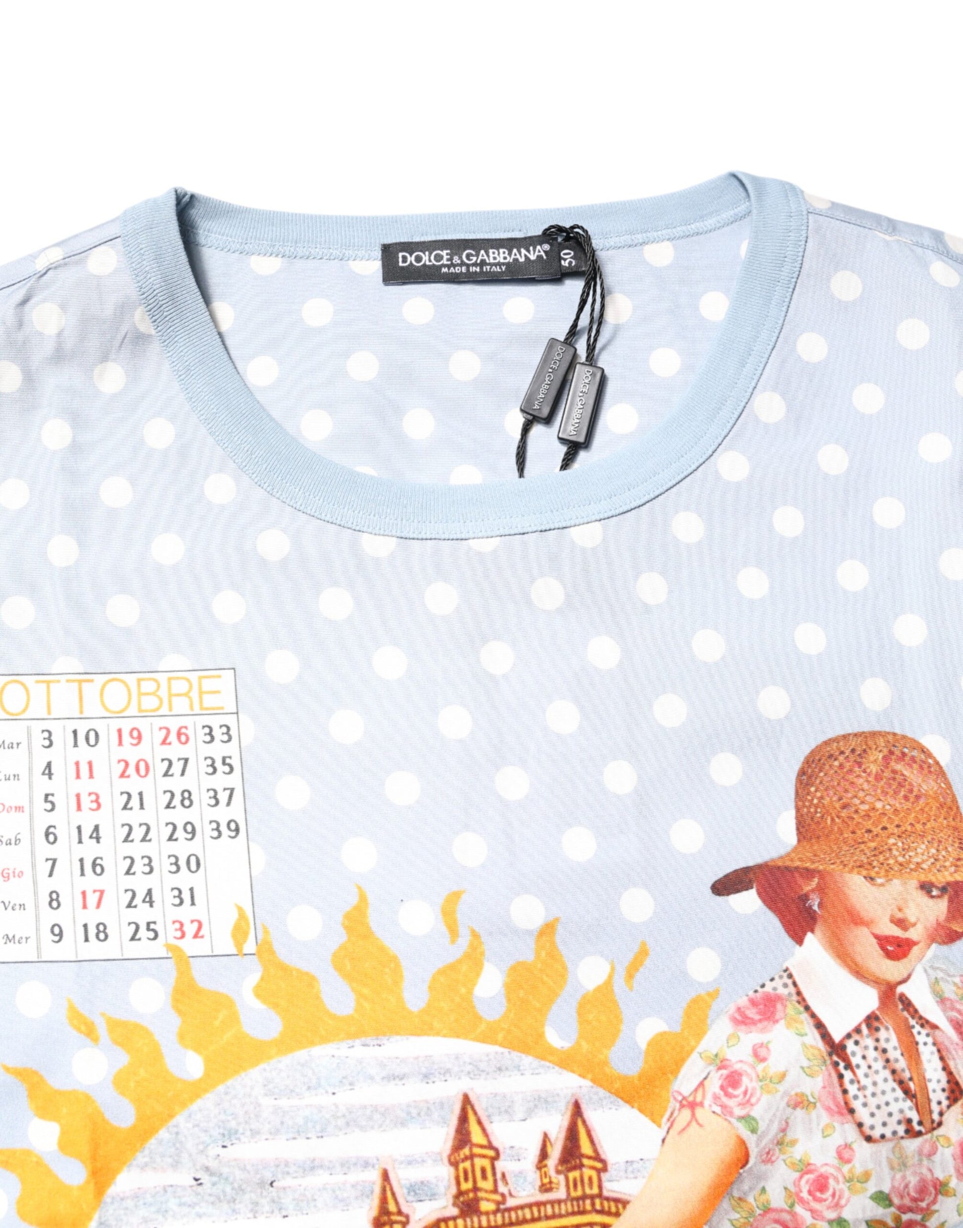 Dolce &amp; Gabbana – Hellblaues Kurzarm-T-Shirt mit grafischem Print