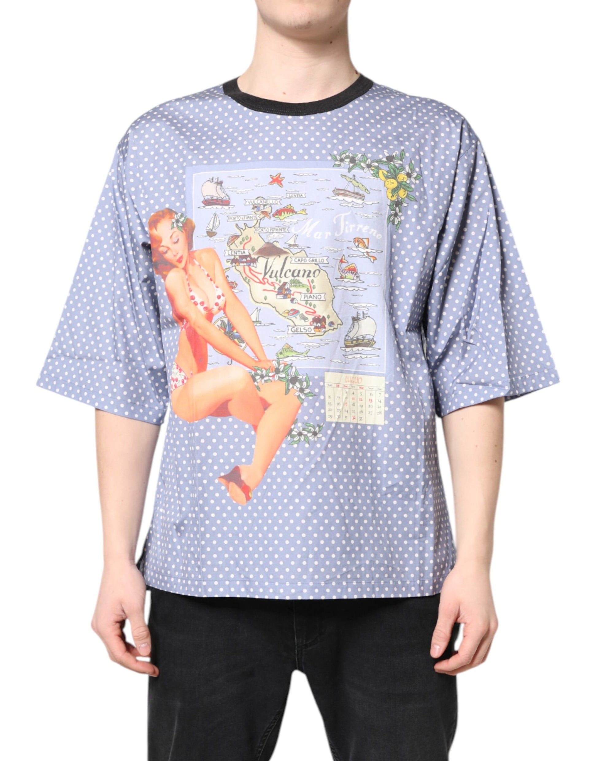 Dolce &amp; Gabbana – Hellblaues Kurzarm-T-Shirt mit grafischem Print