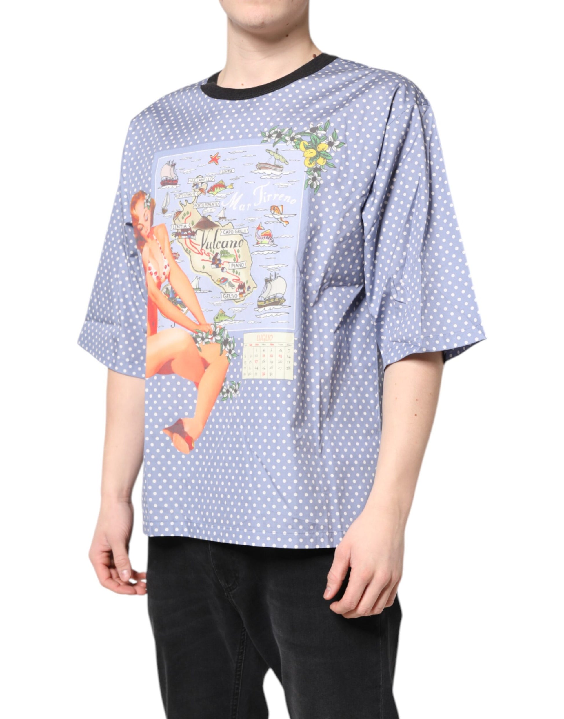 Dolce &amp; Gabbana – Hellblaues Kurzarm-T-Shirt mit grafischem Print