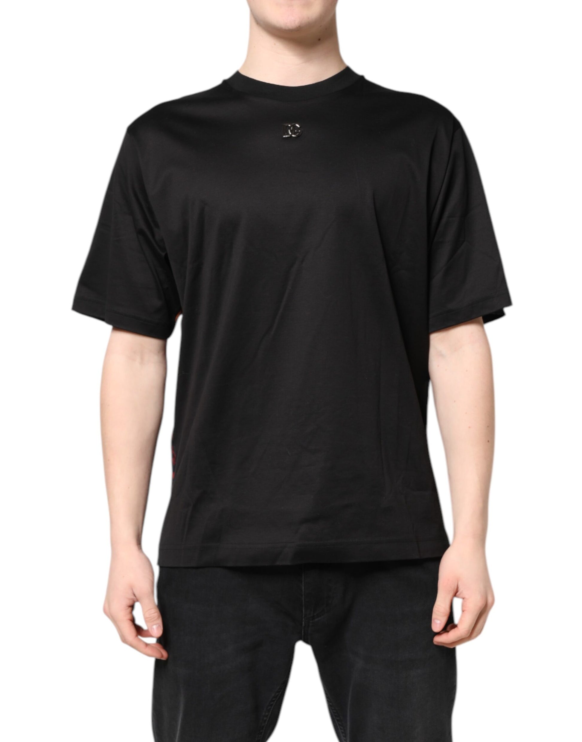 Dolce &amp; Gabbana – Schwarzes, kurzärmliges T-Shirt mit Grafikdruck auf der Rückseite