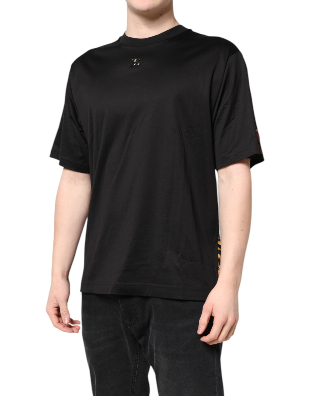 Dolce &amp; Gabbana – Schwarzes, kurzärmliges T-Shirt mit Grafikdruck auf der Rückseite