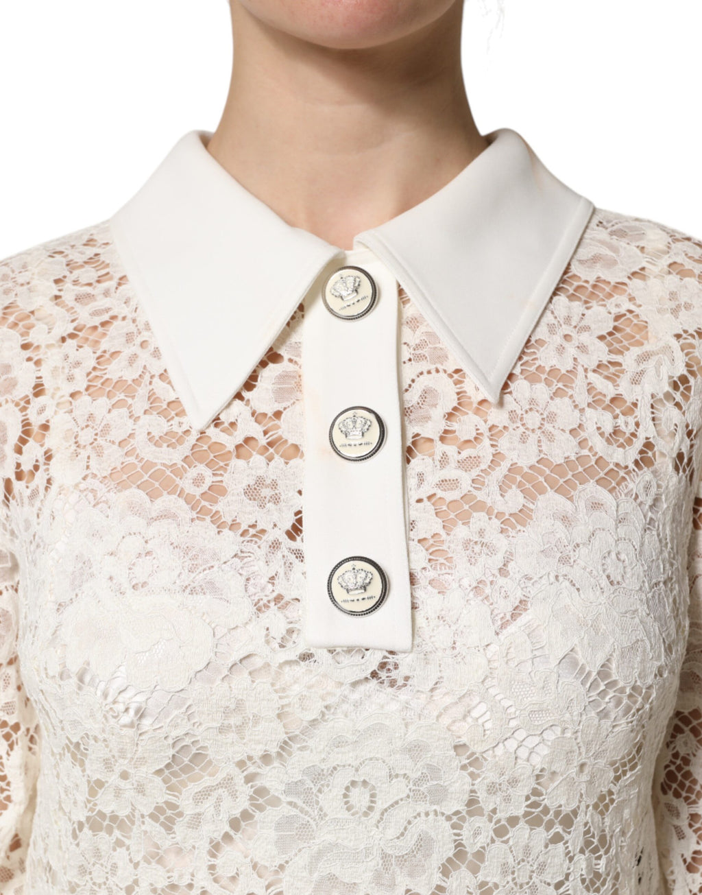 Dolce &amp; Gabbana – Weißes Etuikleid mit Blumenspitze und langen Ärmeln