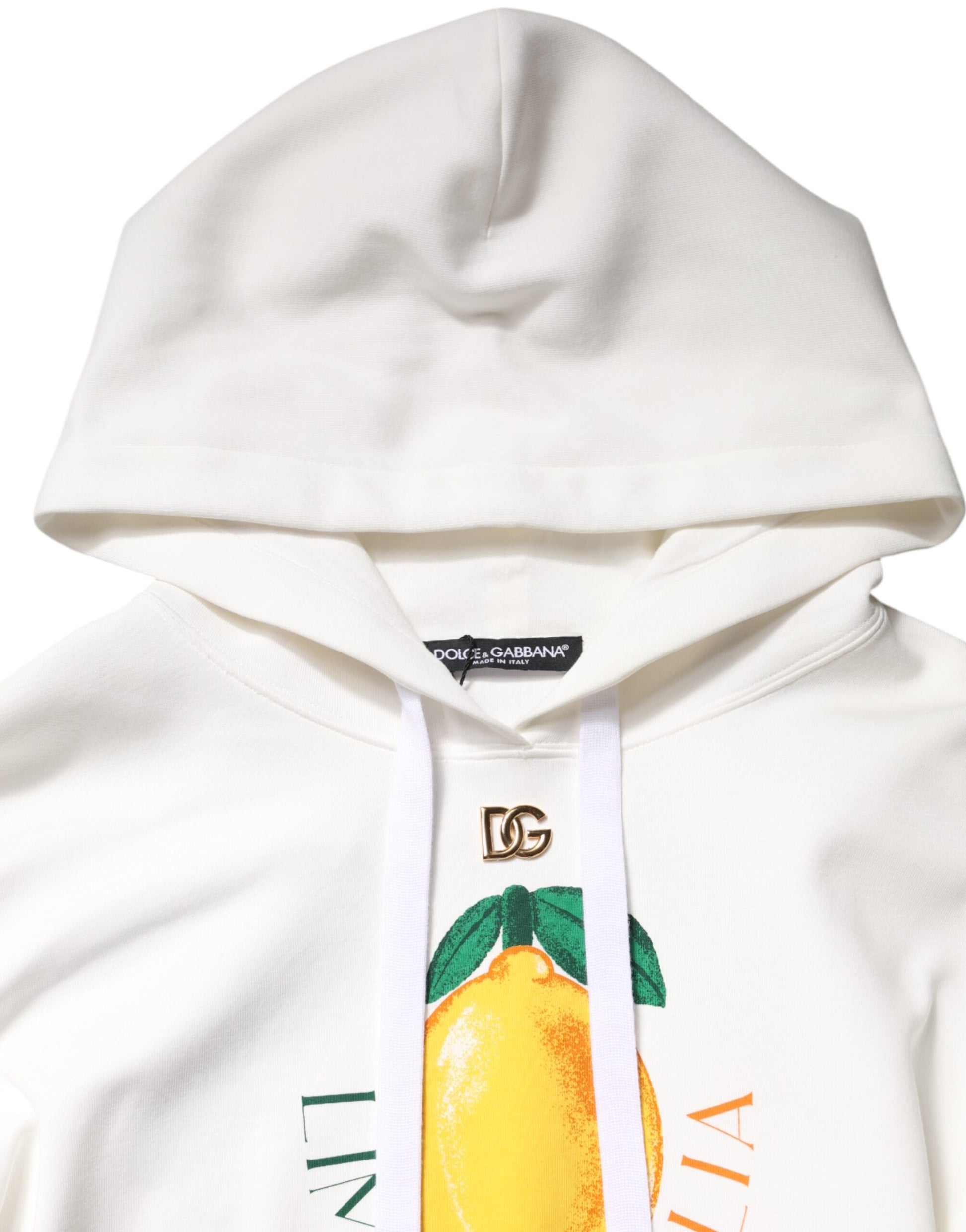 Dolce &amp; Gabbana – Kapuzenpullover aus elfenbeinfarbener Baumwolle mit Aufdruck