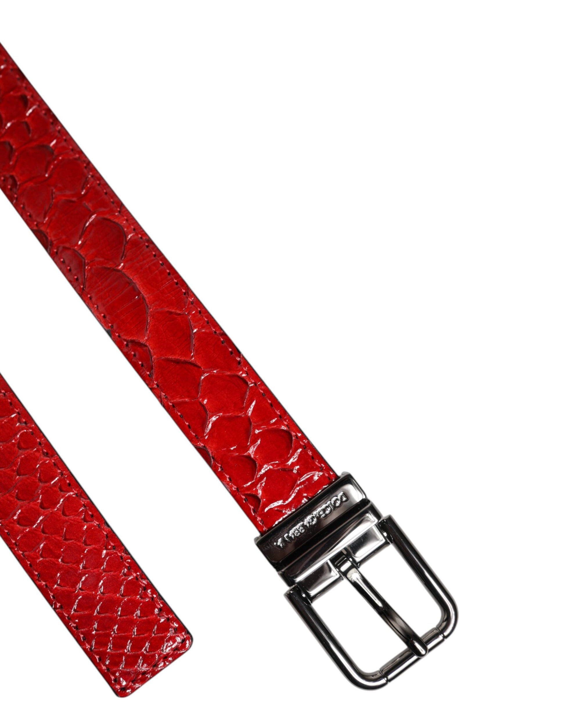 Dolce &amp; Gabbana – Roter Gürtel aus exotischem Leder mit Messing-Metallschnalle