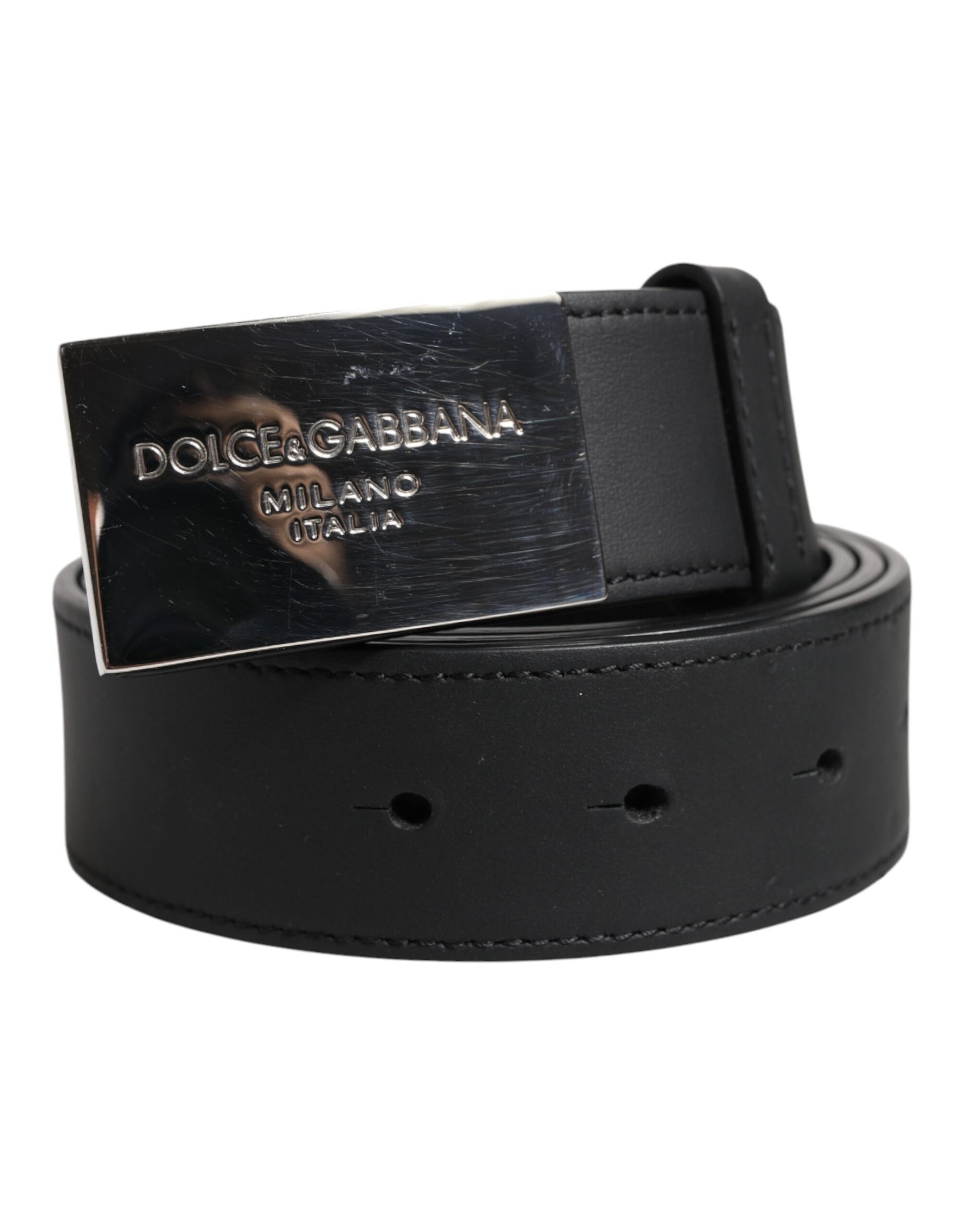 Dolce &amp; Gabbana – Klassischer schwarzer Gürtel mit silberner Metall-Logoschnalle