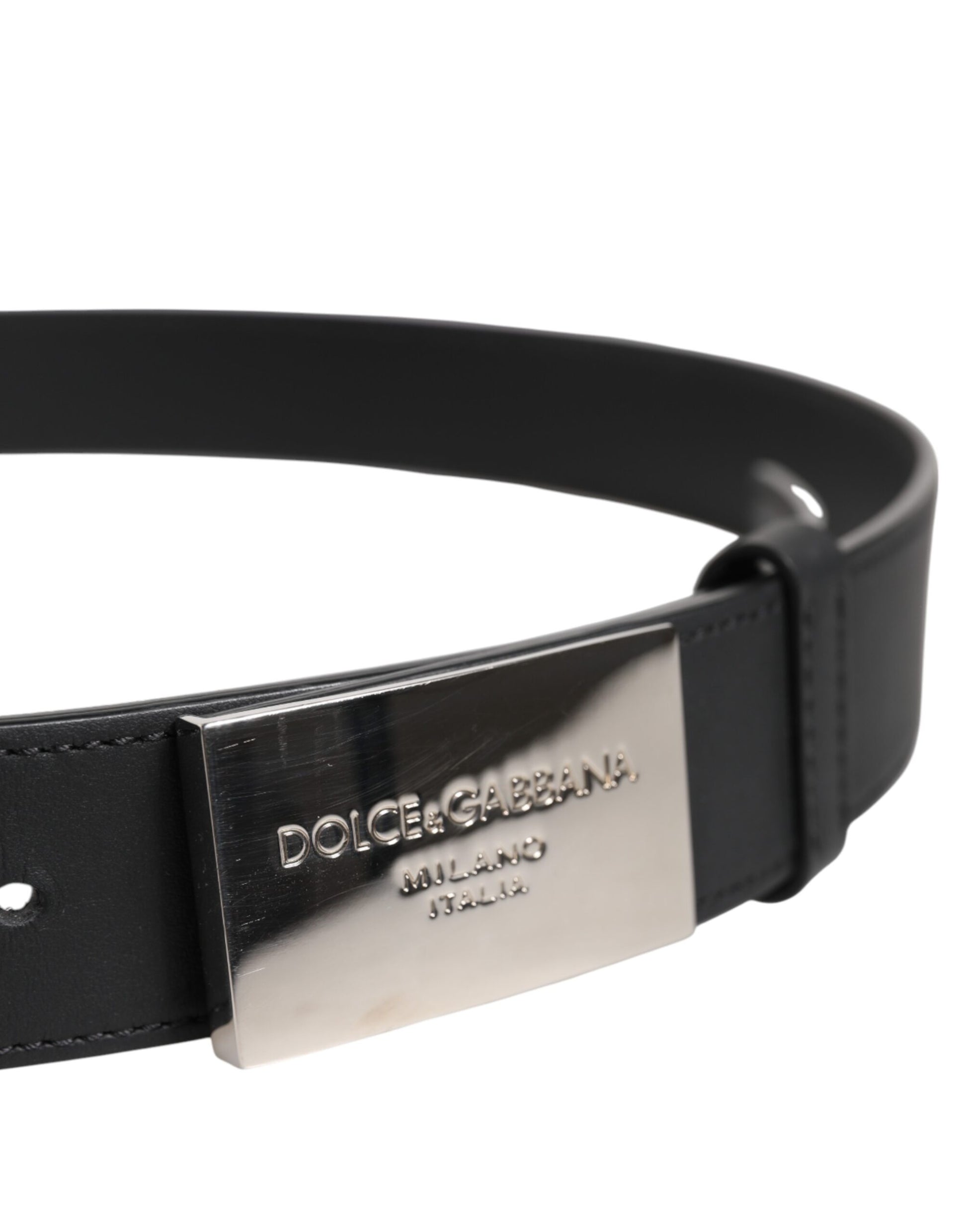 Dolce &amp; Gabbana – Klassischer schwarzer Gürtel mit silberner Metall-Logoschnalle