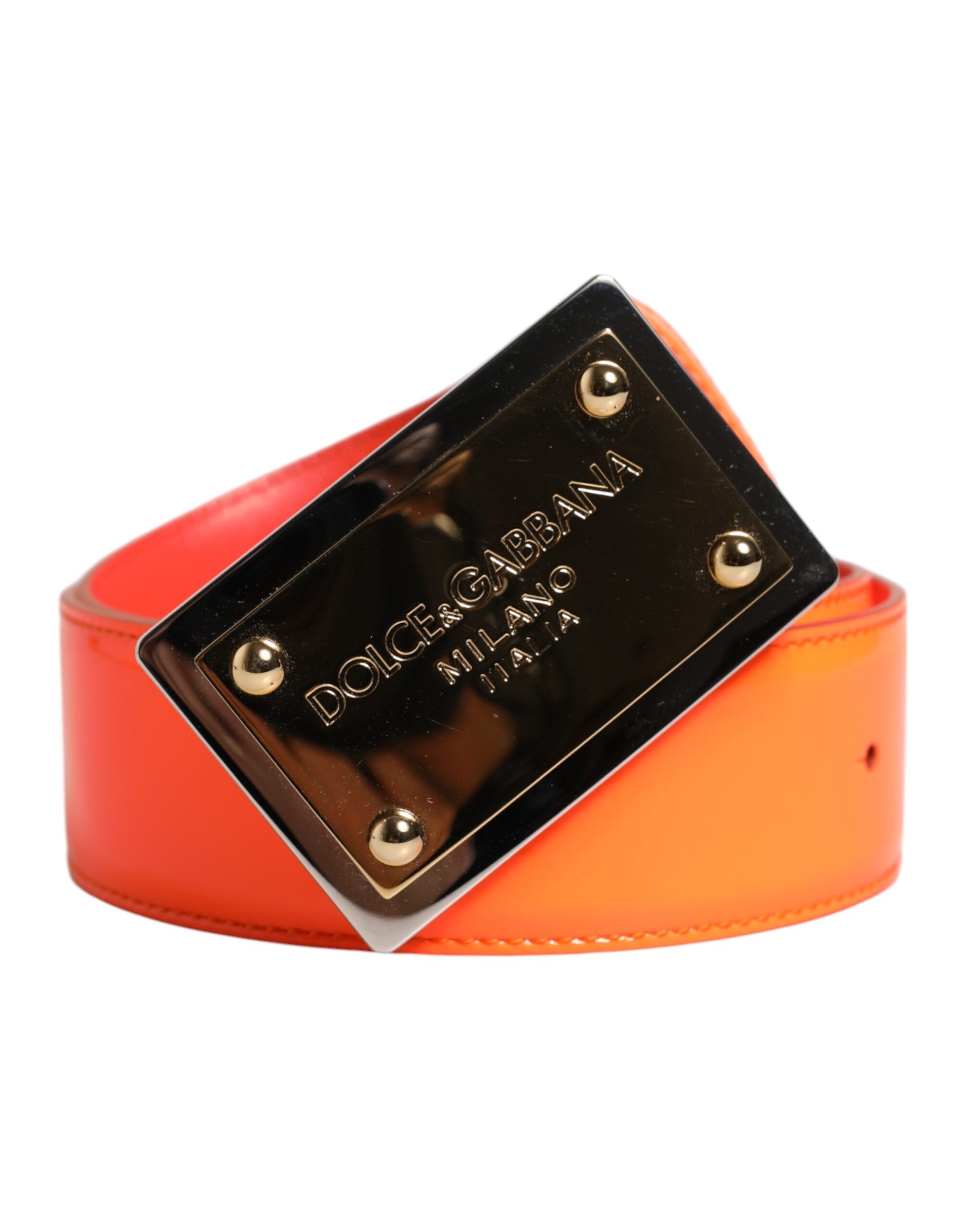 Dolce &amp; Gabbana – Orangefarbener Gürtel mit goldfarbener Logoschnalle aus Metall