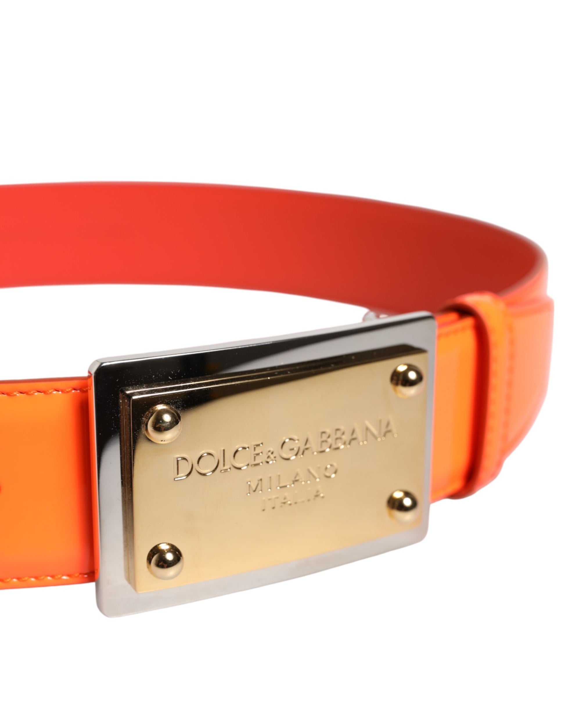 Dolce &amp; Gabbana – Orangefarbener Gürtel mit goldfarbener Logoschnalle aus Metall