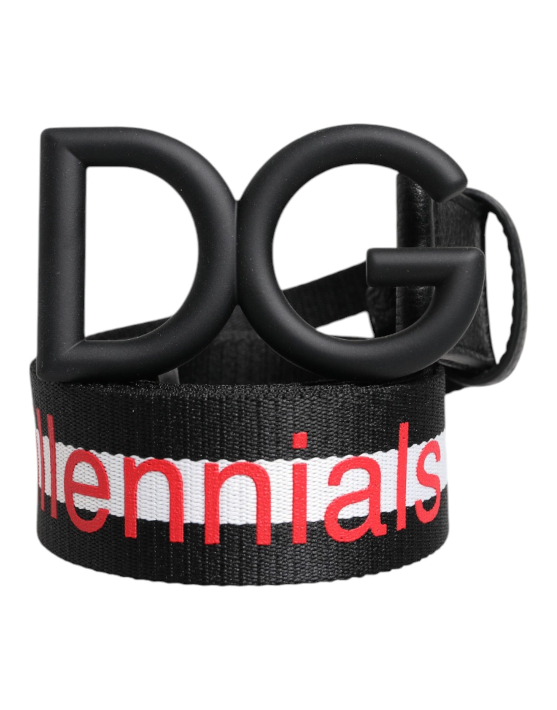 Dolce &amp; Gabbana – Schwarzer Polyestergürtel mit DG-Schnalle und Logodruck
