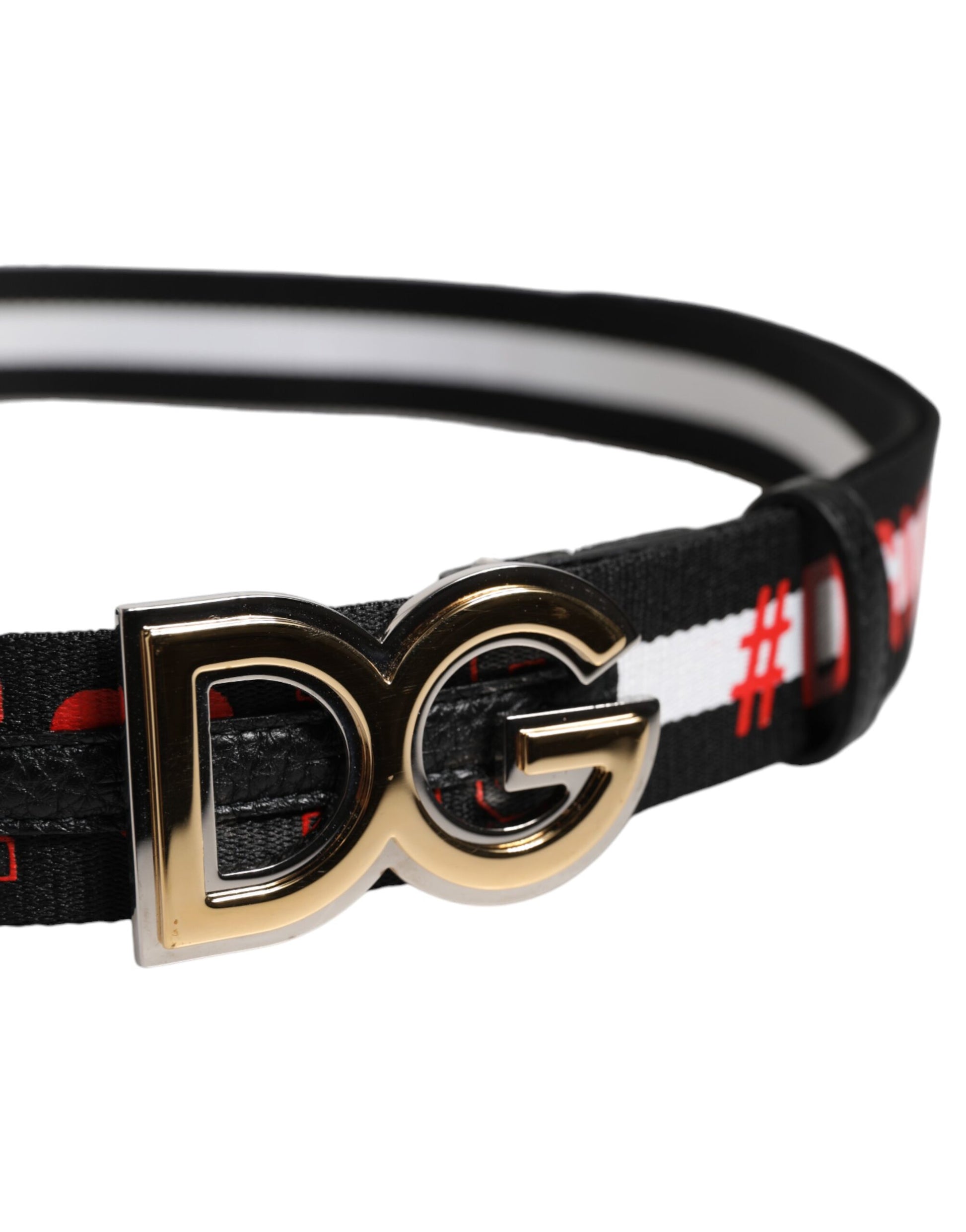 Dolce &amp; Gabbana – Schwarzer Baumwollgürtel mit DG-Schnalle und Logo-Print