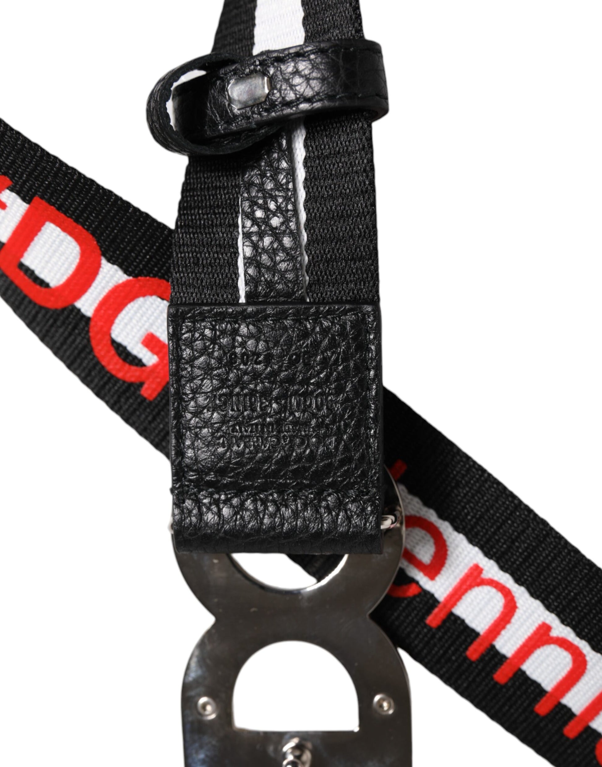 Dolce &amp; Gabbana – Schwarzer Baumwollgürtel mit DG-Schnalle und Logo-Print