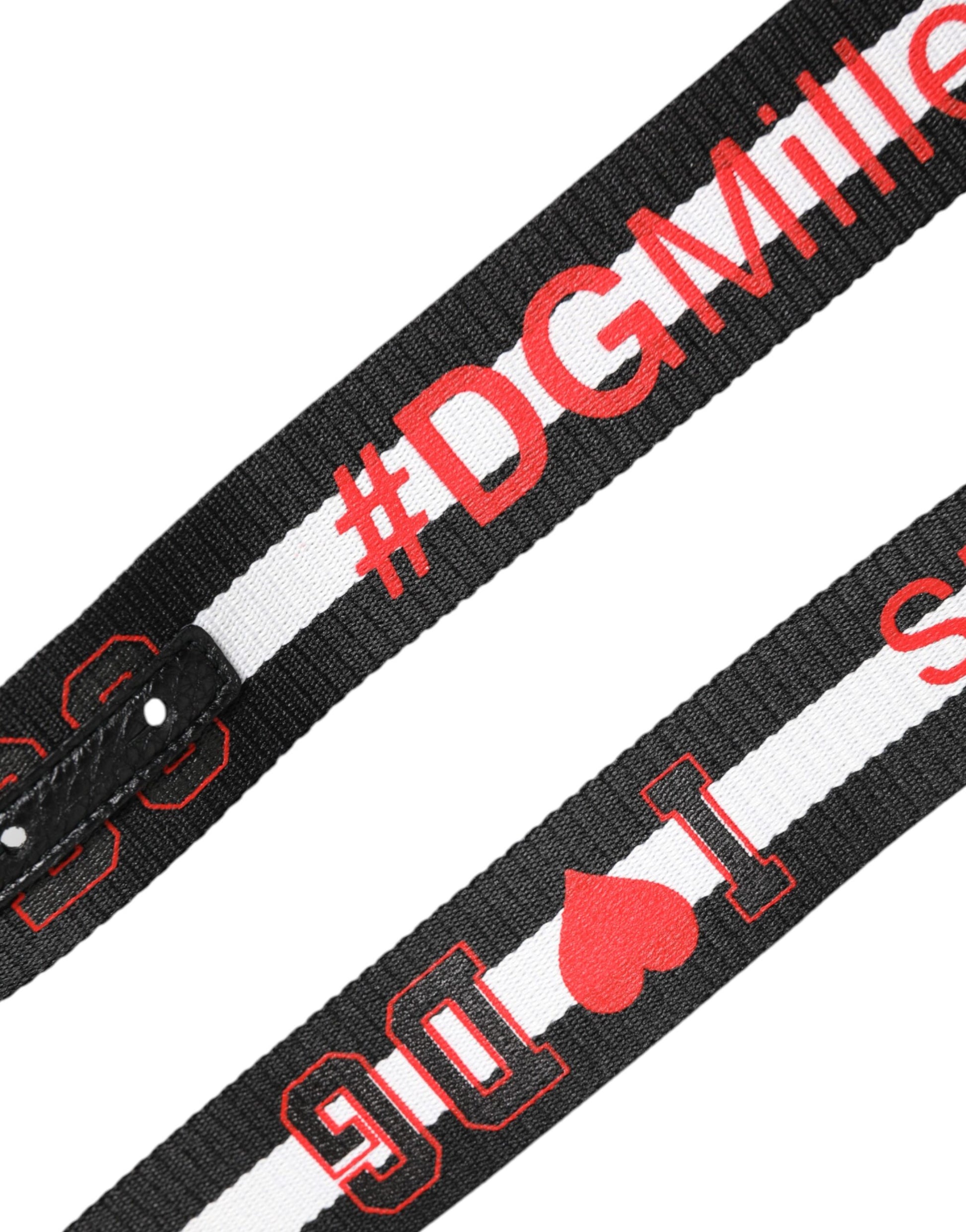 Dolce &amp; Gabbana – Schwarzer Baumwollgürtel mit DG-Schnalle und Logo-Print