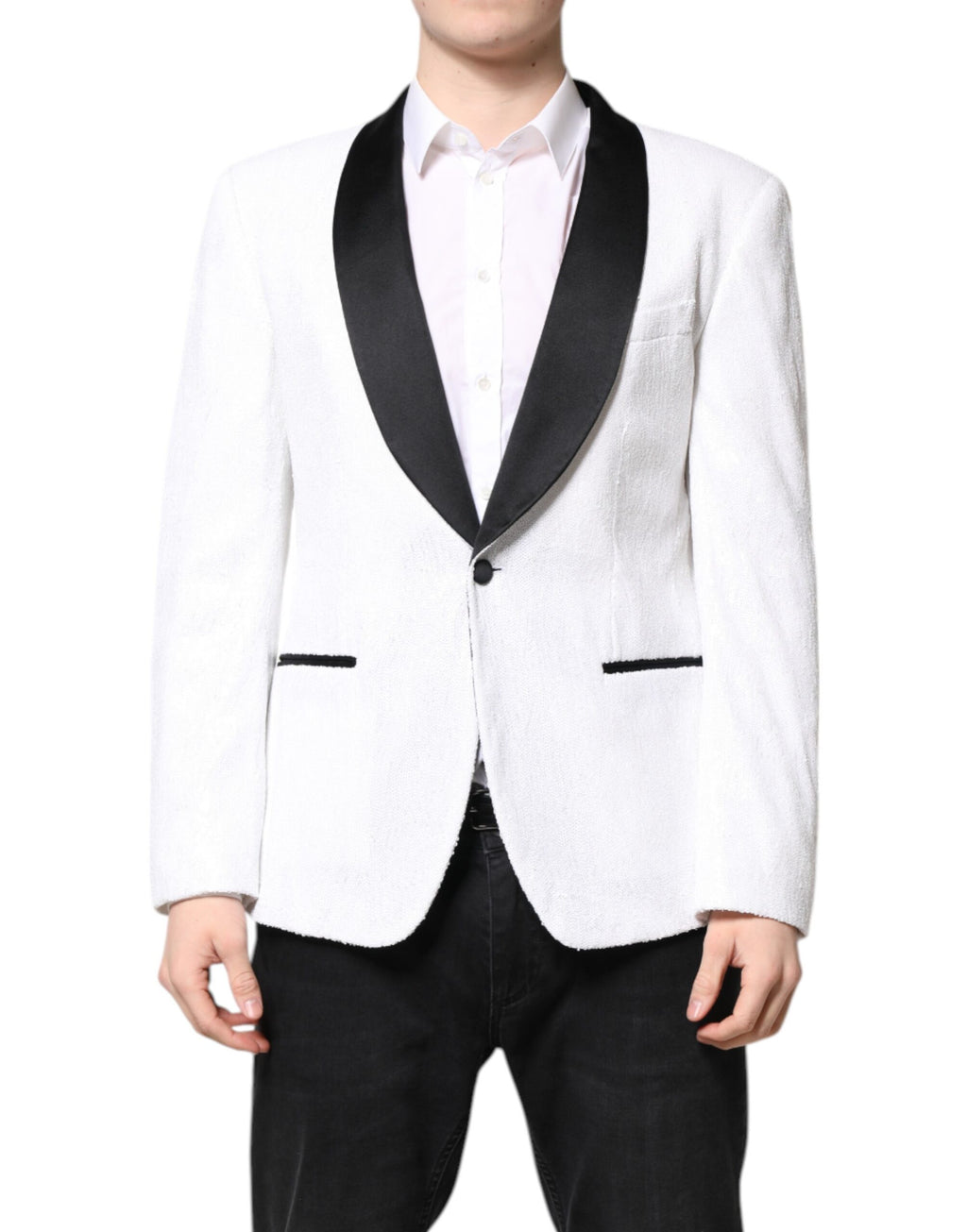 Dolce &amp; Gabbana – Einreihiger Blazer aus weißem Nylon