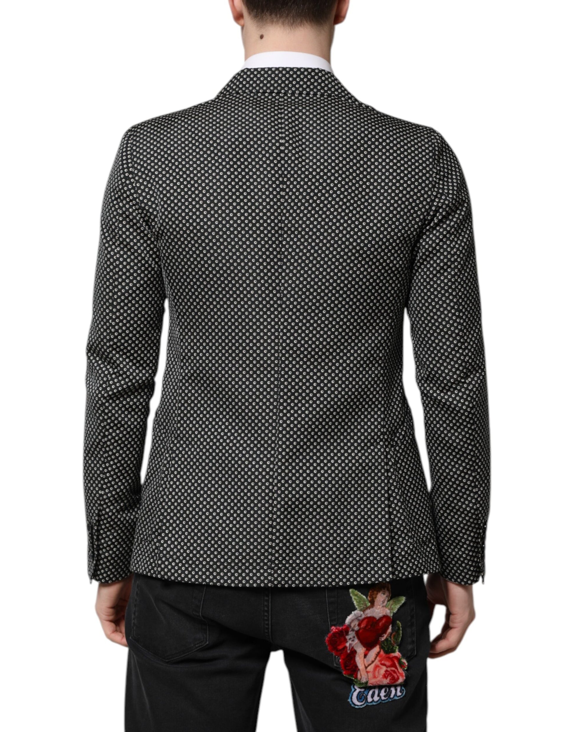 Dolce &amp; Gabbana Schwarz Weiß Gemusterter Herren Anzug Mantel Blazer