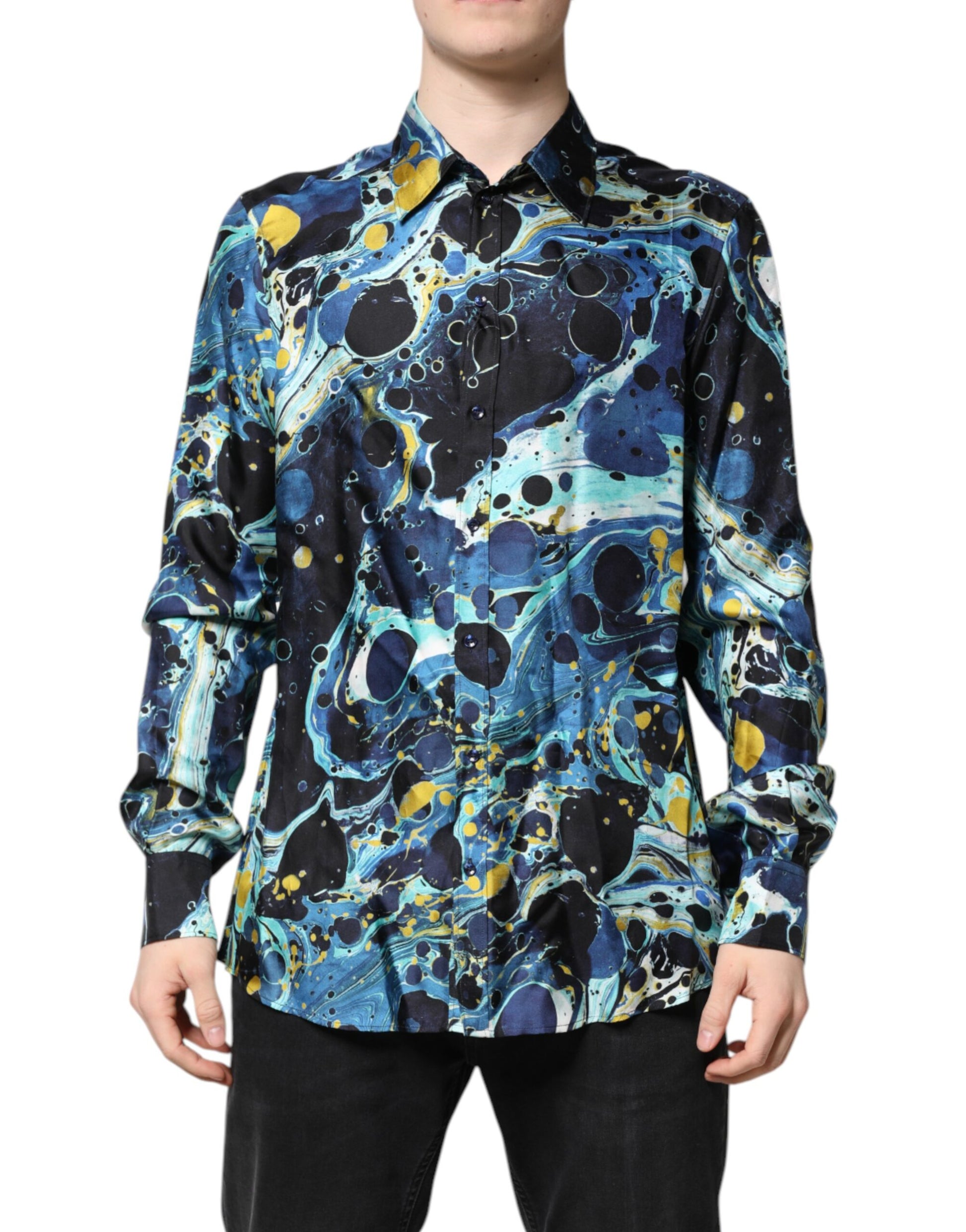 Dolce &amp; Gabbana MARTINI-Hemd mit mehrfarbigem Marmordruck