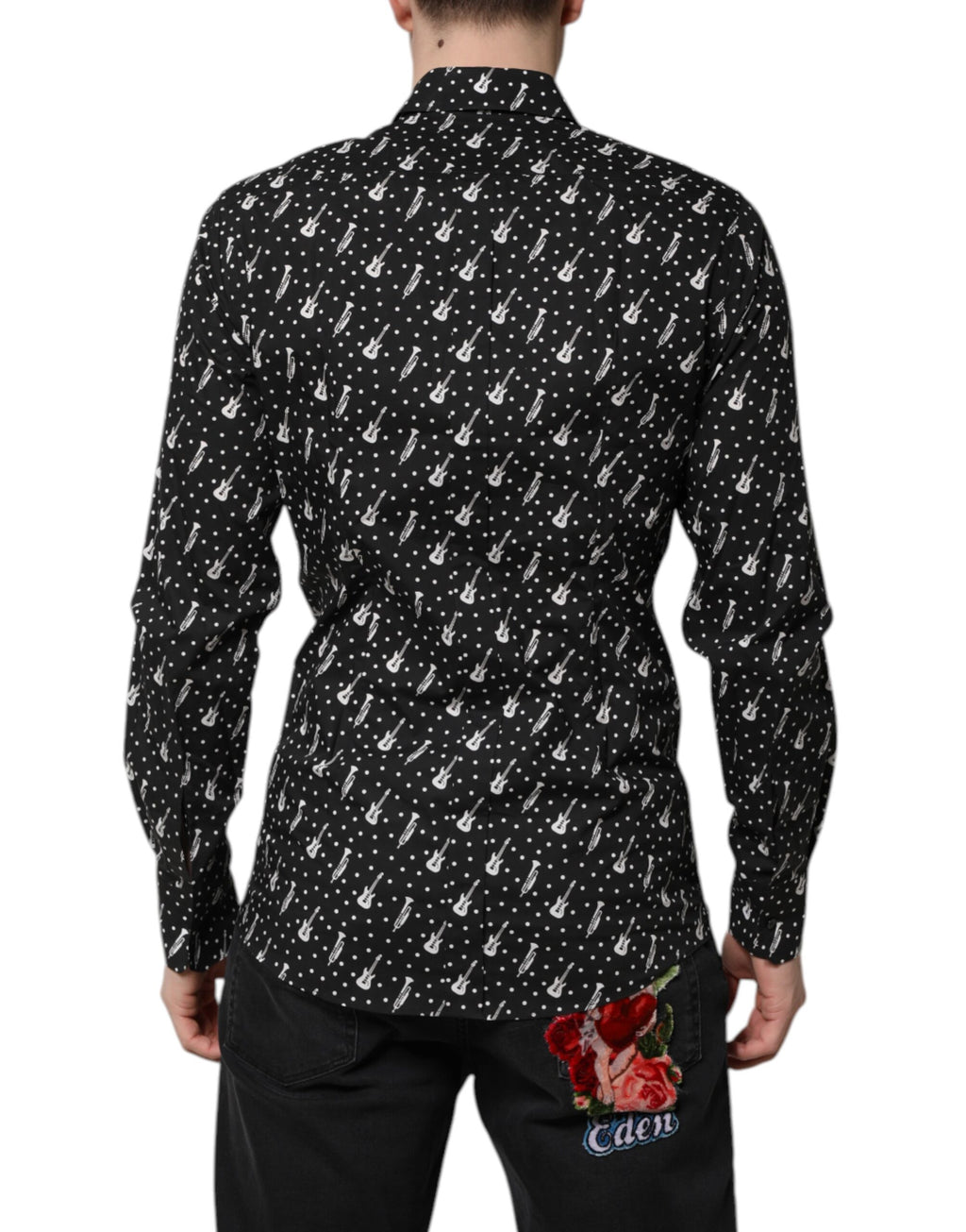 Dolce &amp; Gabbana Schwarzes, mit GOLD verziertes Hemd mit Instrumenten
