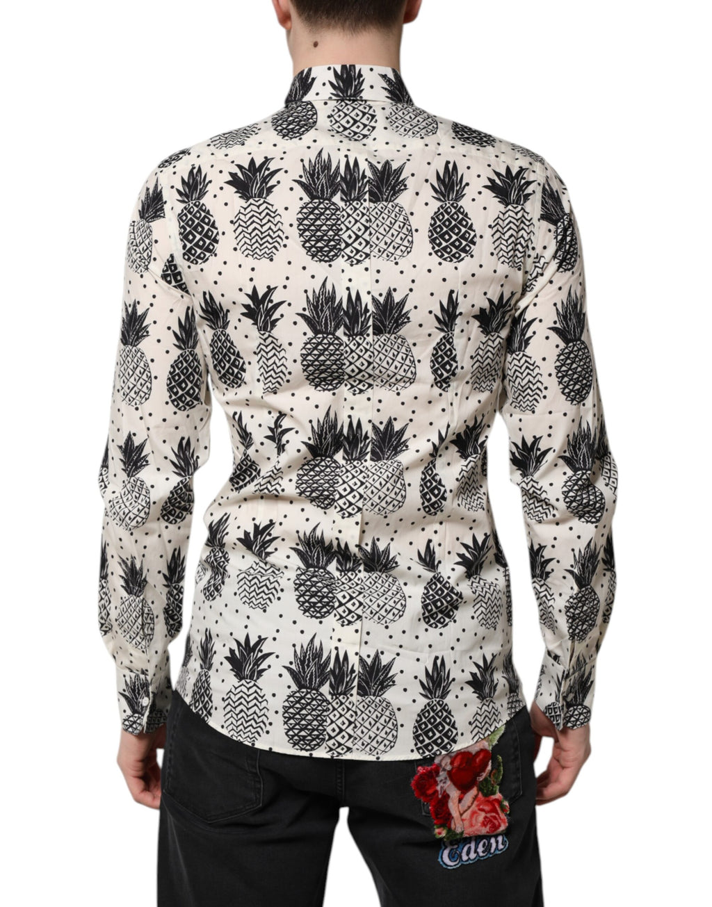 Dolce &amp; Gabbana – Weißes, langärmliges GOLD-Hemd mit Ananas-Print
