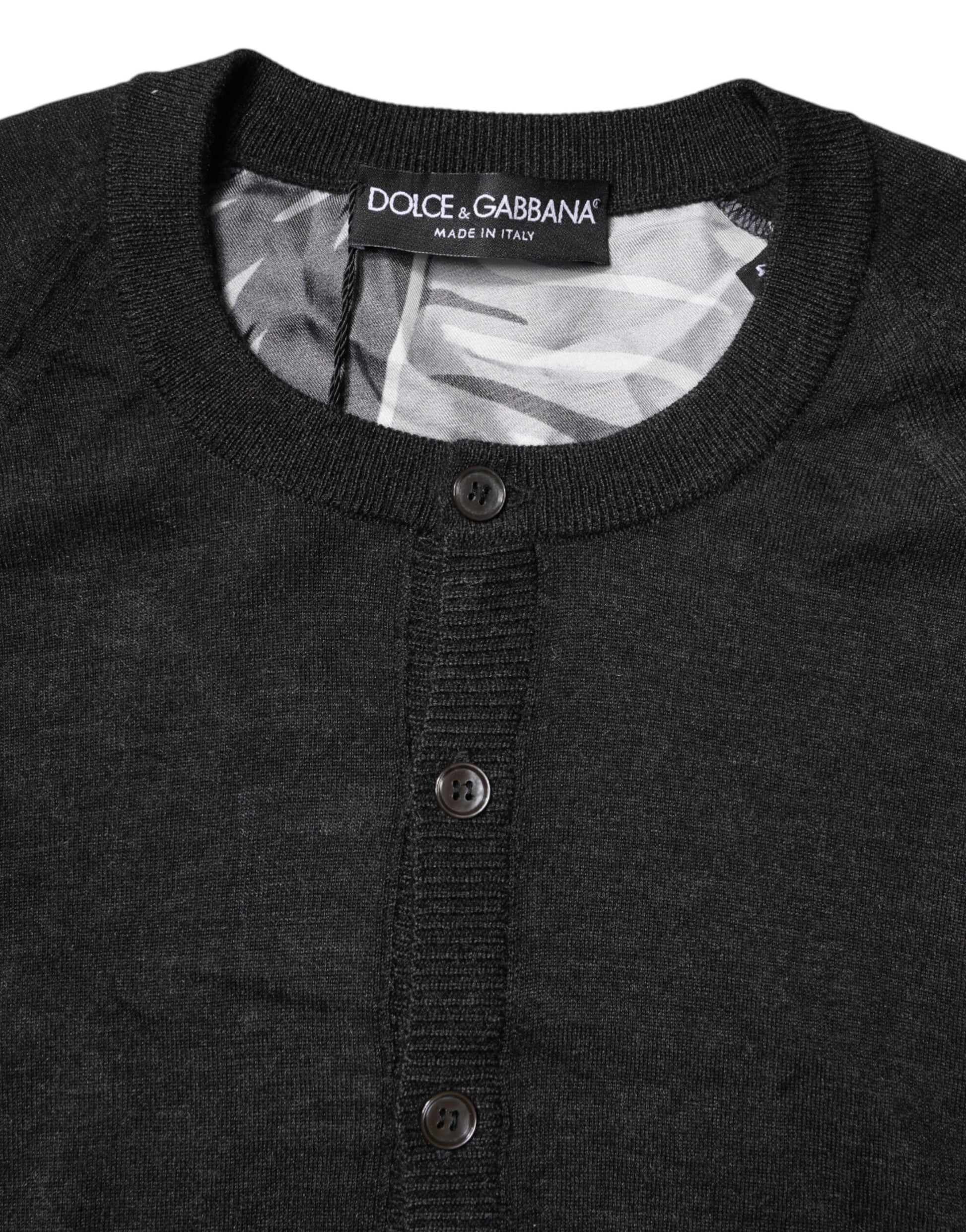 Dolce &amp; Gabbana Schwarzer bedruckter Strickpullover für Herren