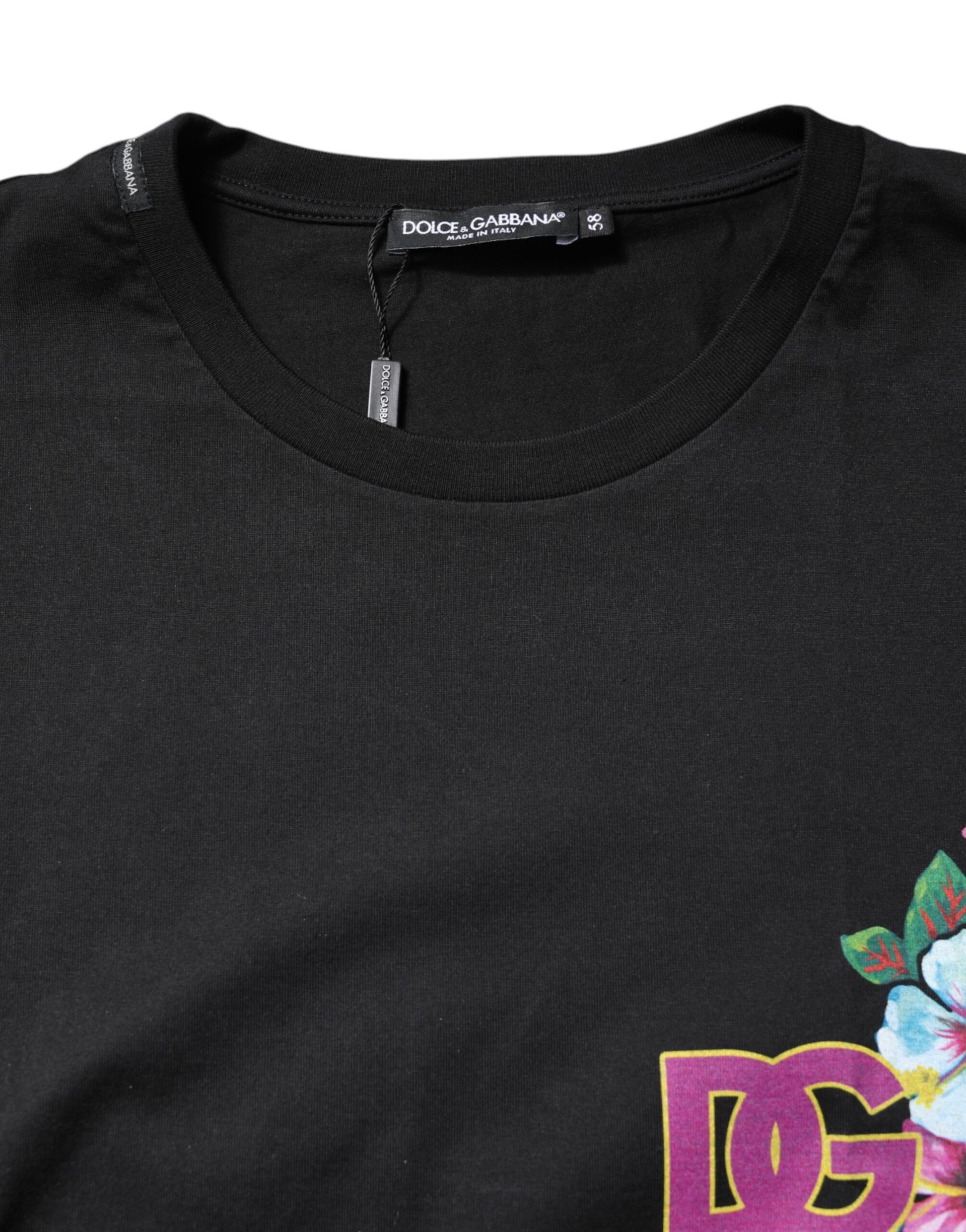 Dolce & Gabbana Black Cotton DG Floral Print Crewneck T-shirt