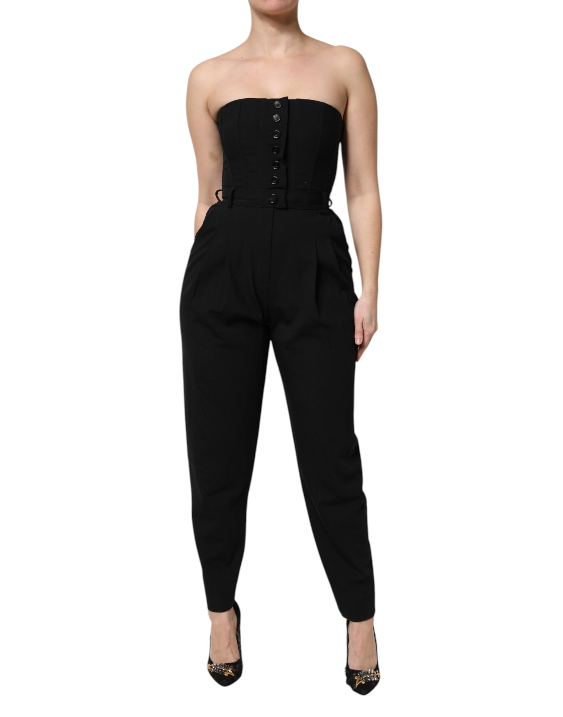 Dolce &amp; Gabbana – Trägerloses Jumpsuit-Kleid aus schwarzer Wolle