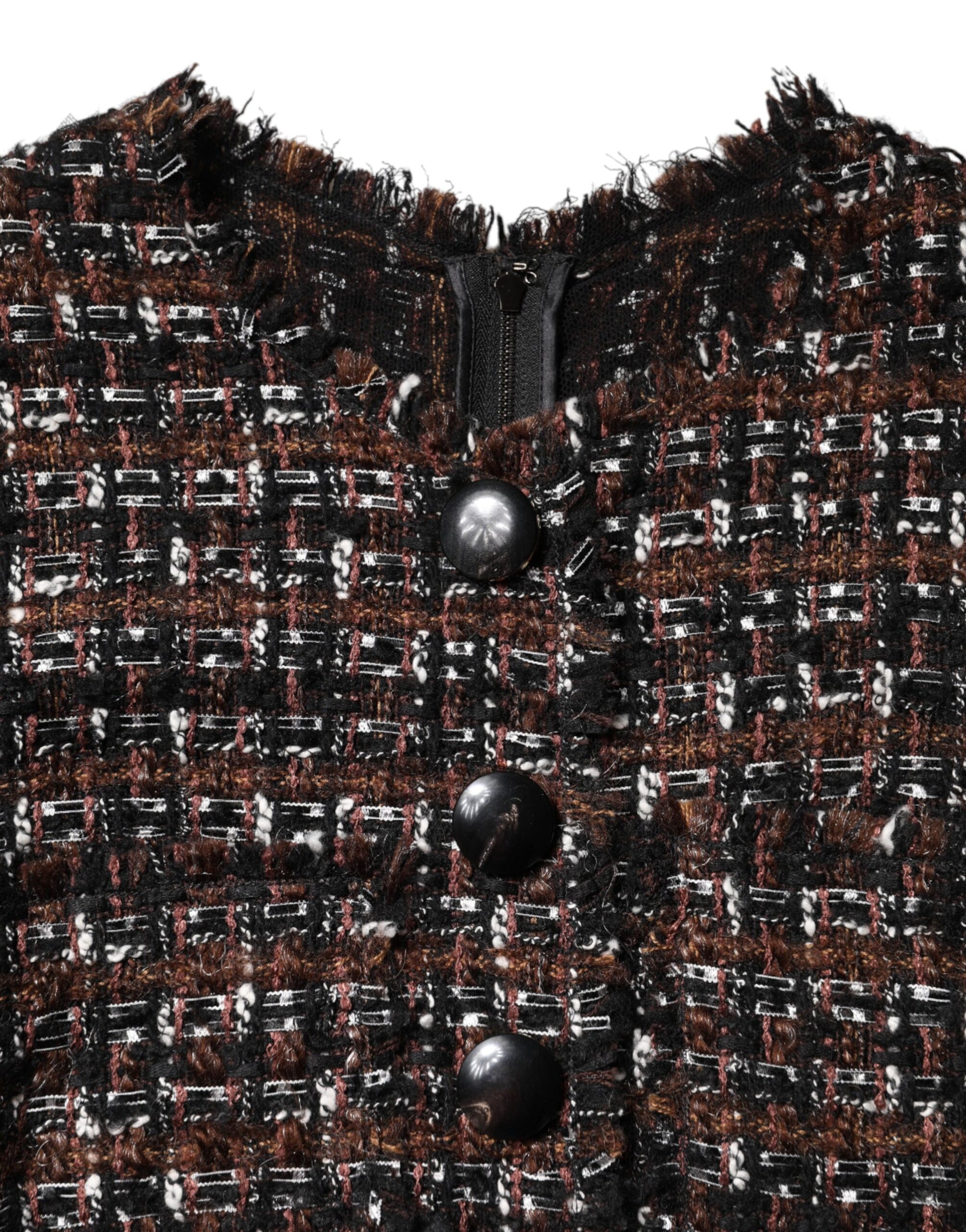 Dolce &amp; Gabbana – Braunes Tweed-Minikleid in A-Linie mit kurzen Ärmeln