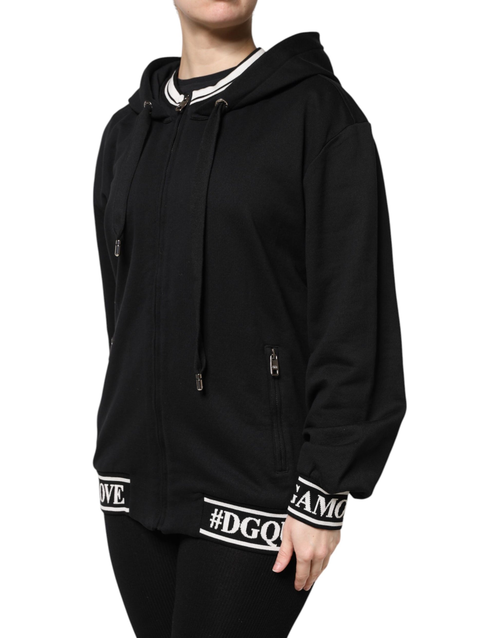 Dolce &amp; Gabbana – Schwarzes Sweatshirt aus Baumwolle mit durchgehendem Reißverschluss und Kapuze