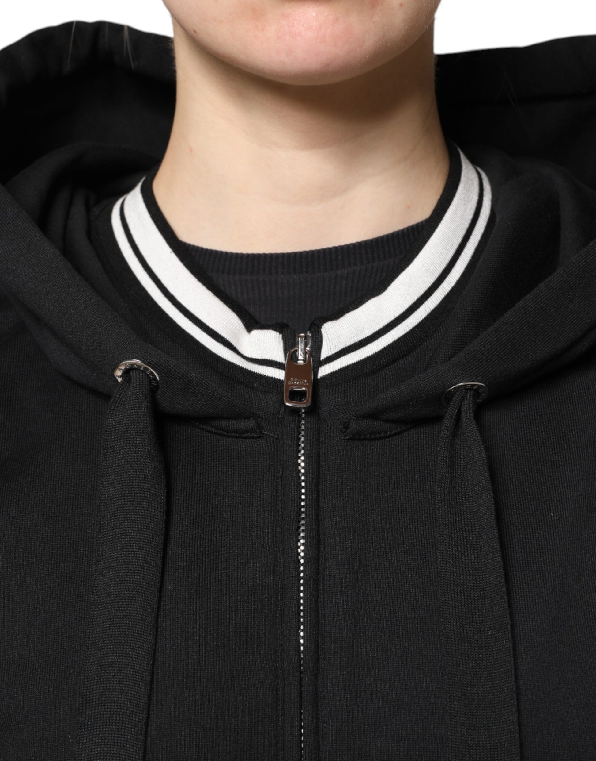 Dolce &amp; Gabbana – Schwarzes Sweatshirt aus Baumwolle mit durchgehendem Reißverschluss und Kapuze