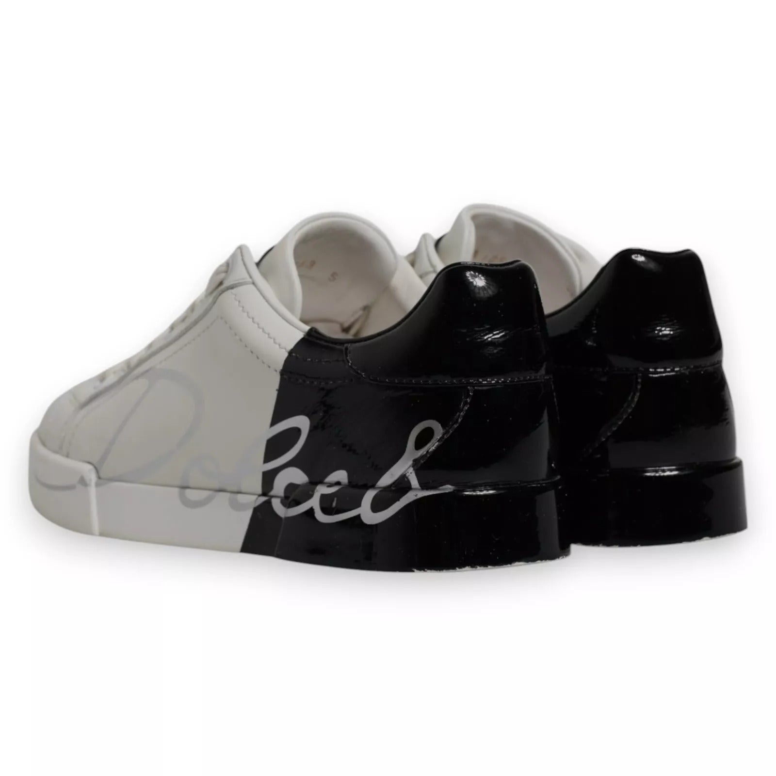 Dolce & Gabbana White Black Logo Portofino Men Sneaker Shoe