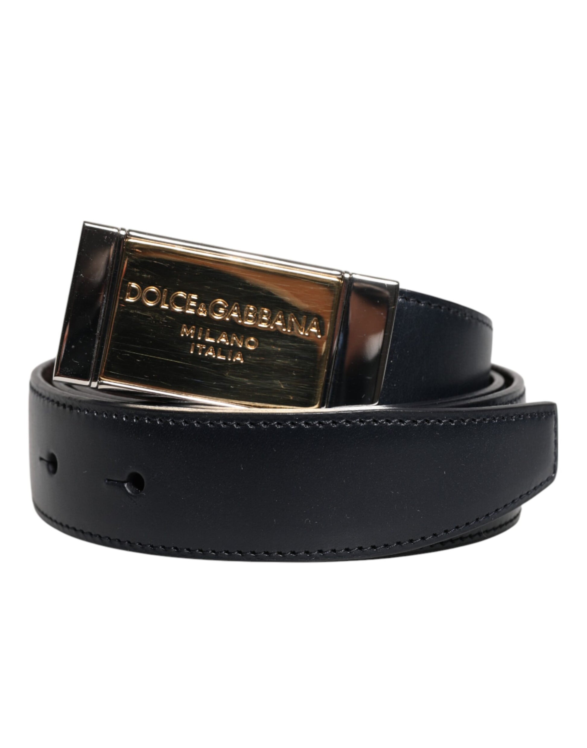 Dolce &amp; Gabbana – Wendegürtel aus schwarz-blauem Leder mit goldener Schnalle