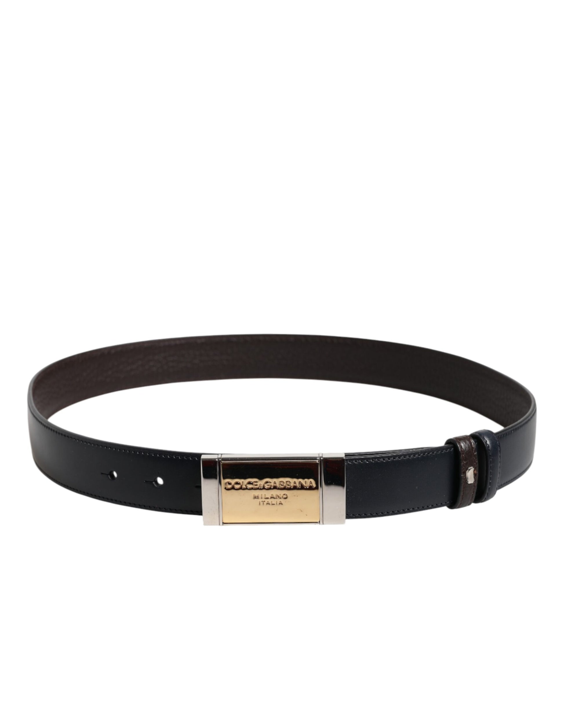 Dolce &amp; Gabbana – Wendegürtel aus schwarz-blauem Leder mit goldener Schnalle