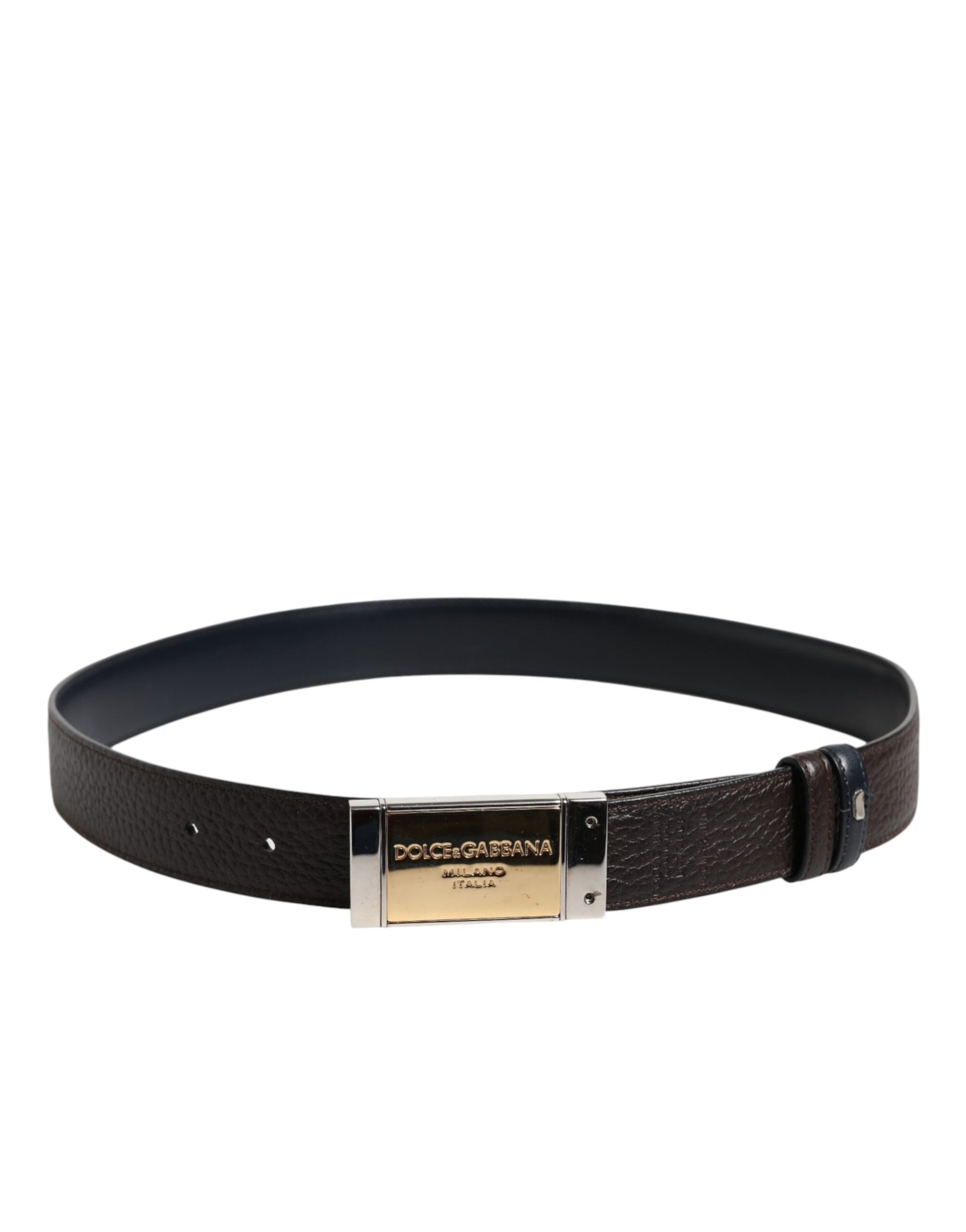 Dolce &amp; Gabbana – Wendegürtel aus schwarz-blauem Leder mit goldener Schnalle