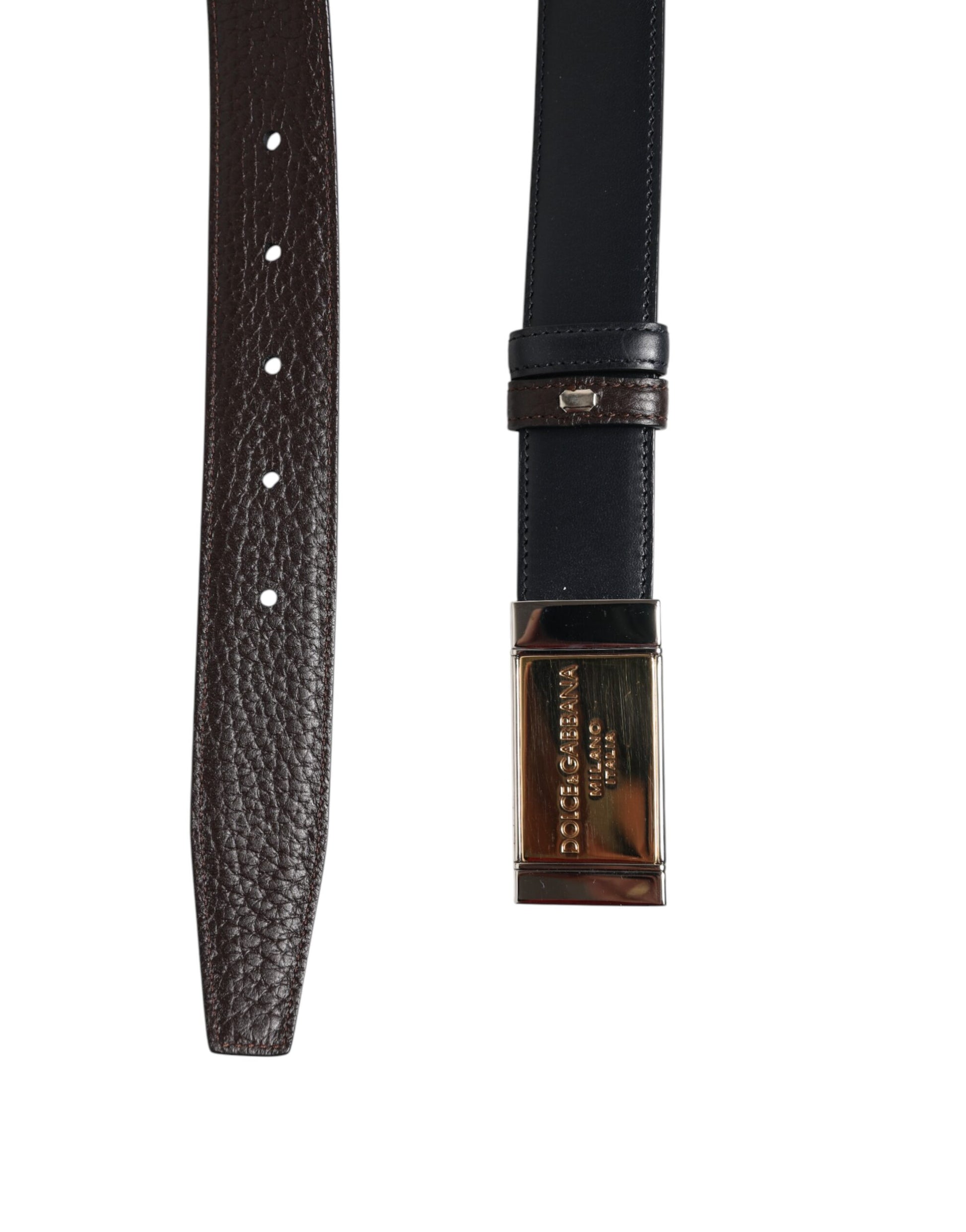 Dolce &amp; Gabbana – Wendegürtel aus schwarz-blauem Leder mit goldener Schnalle