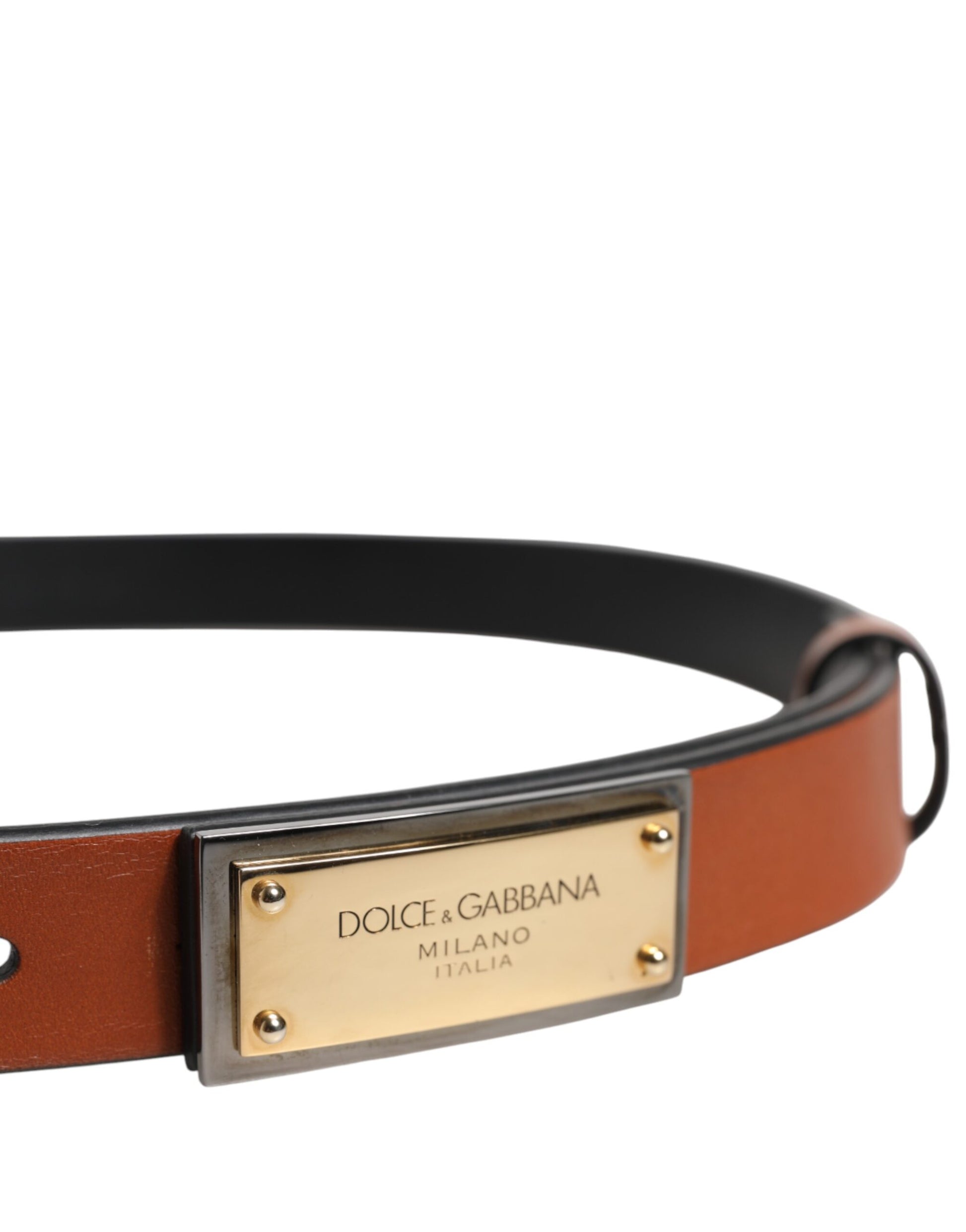 Dolce &amp; Gabbana – Brauner Ledergürtel mit goldener rechteckiger Schnalle