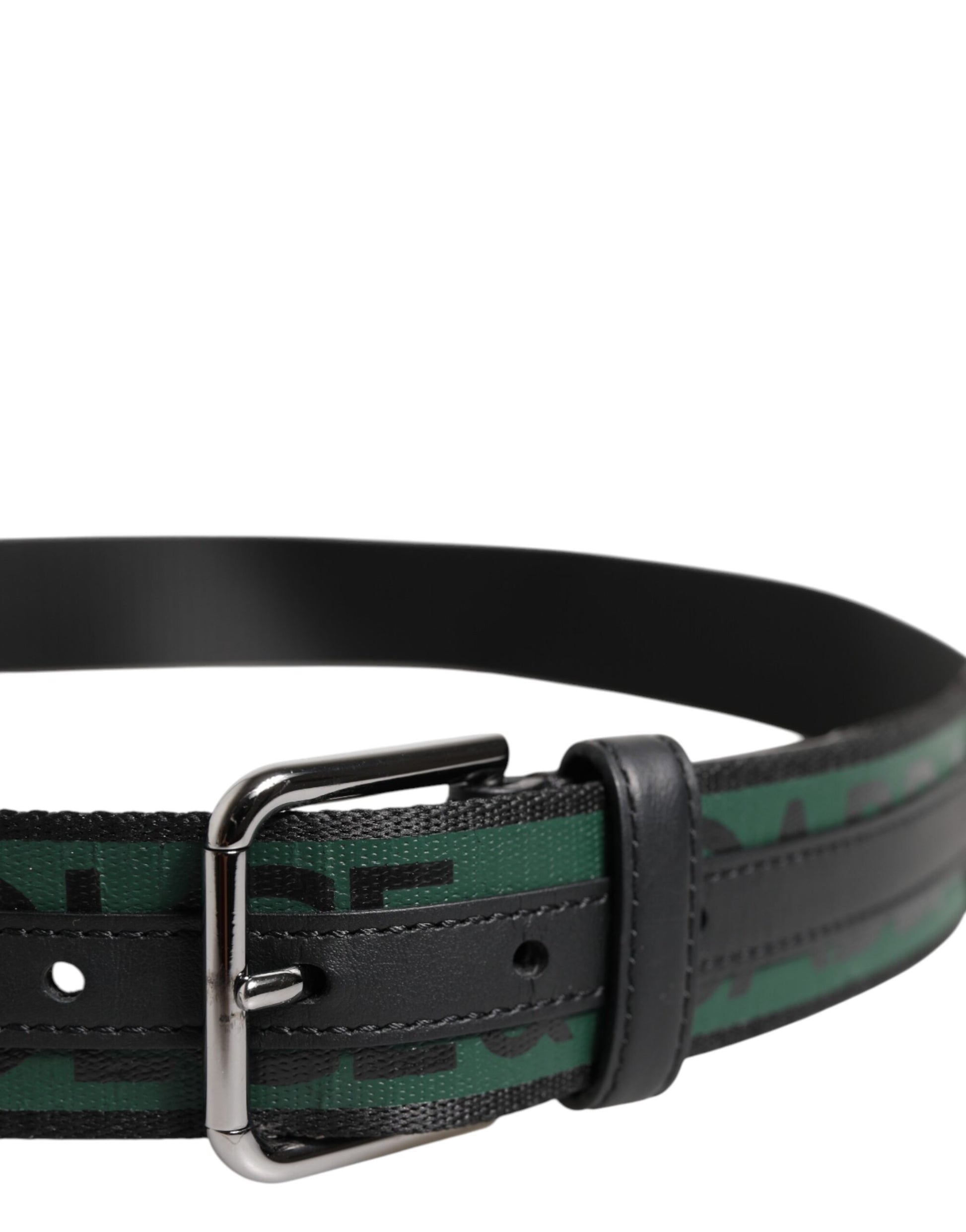 Dolce &amp; Gabbana Grün-Schwarzer Polyestergürtel mit DG-Logoschnalle