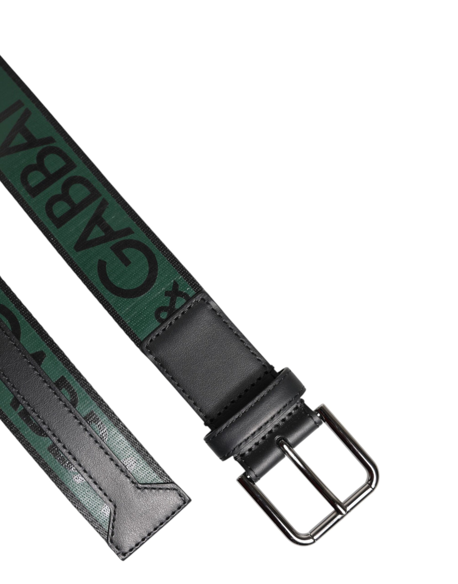 Dolce &amp; Gabbana Grün-Schwarzer Polyestergürtel mit DG-Logoschnalle