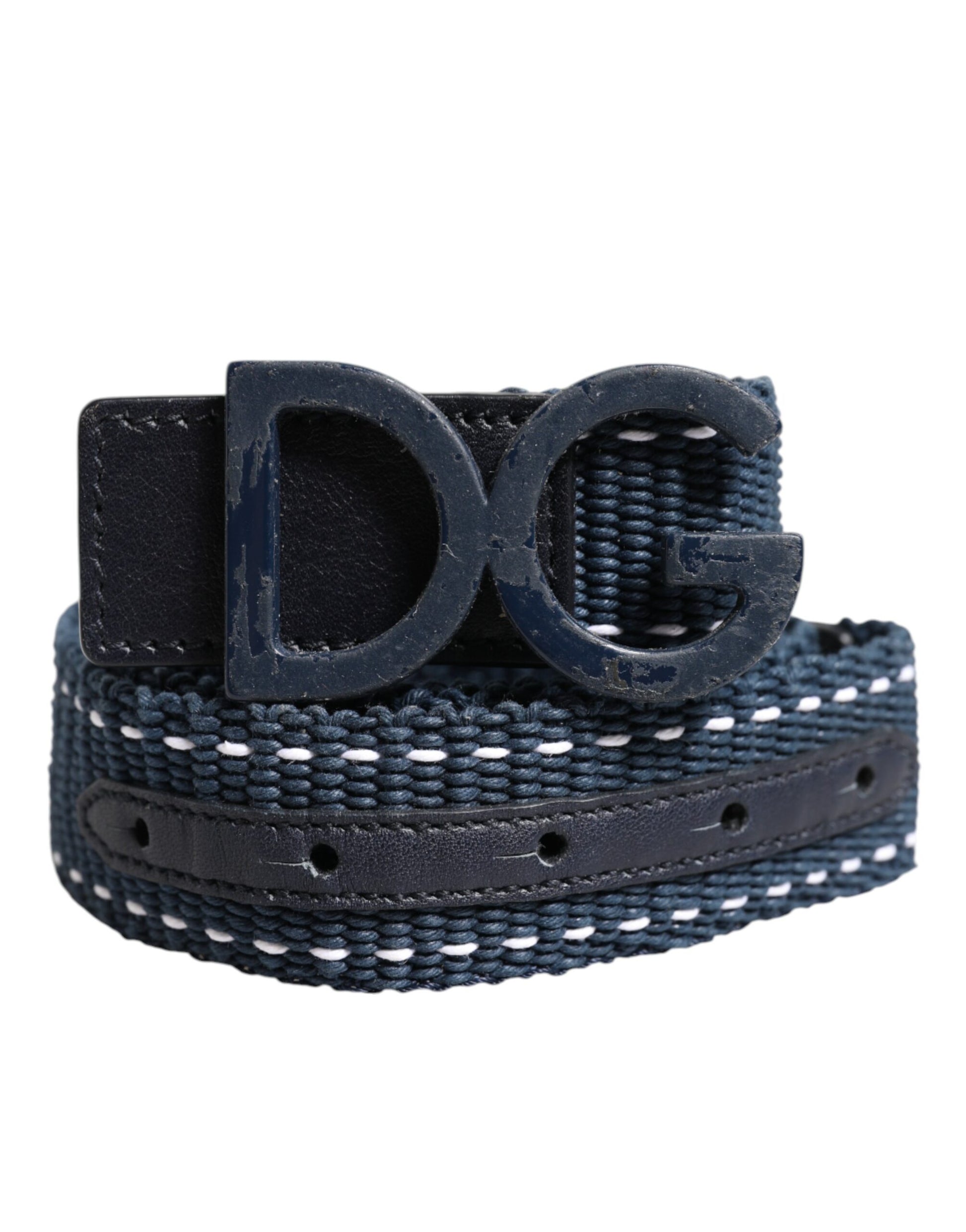 Dolce &amp; Gabbana, blauer Baumwollledergürtel mit DG-Logo und Metallschnalle