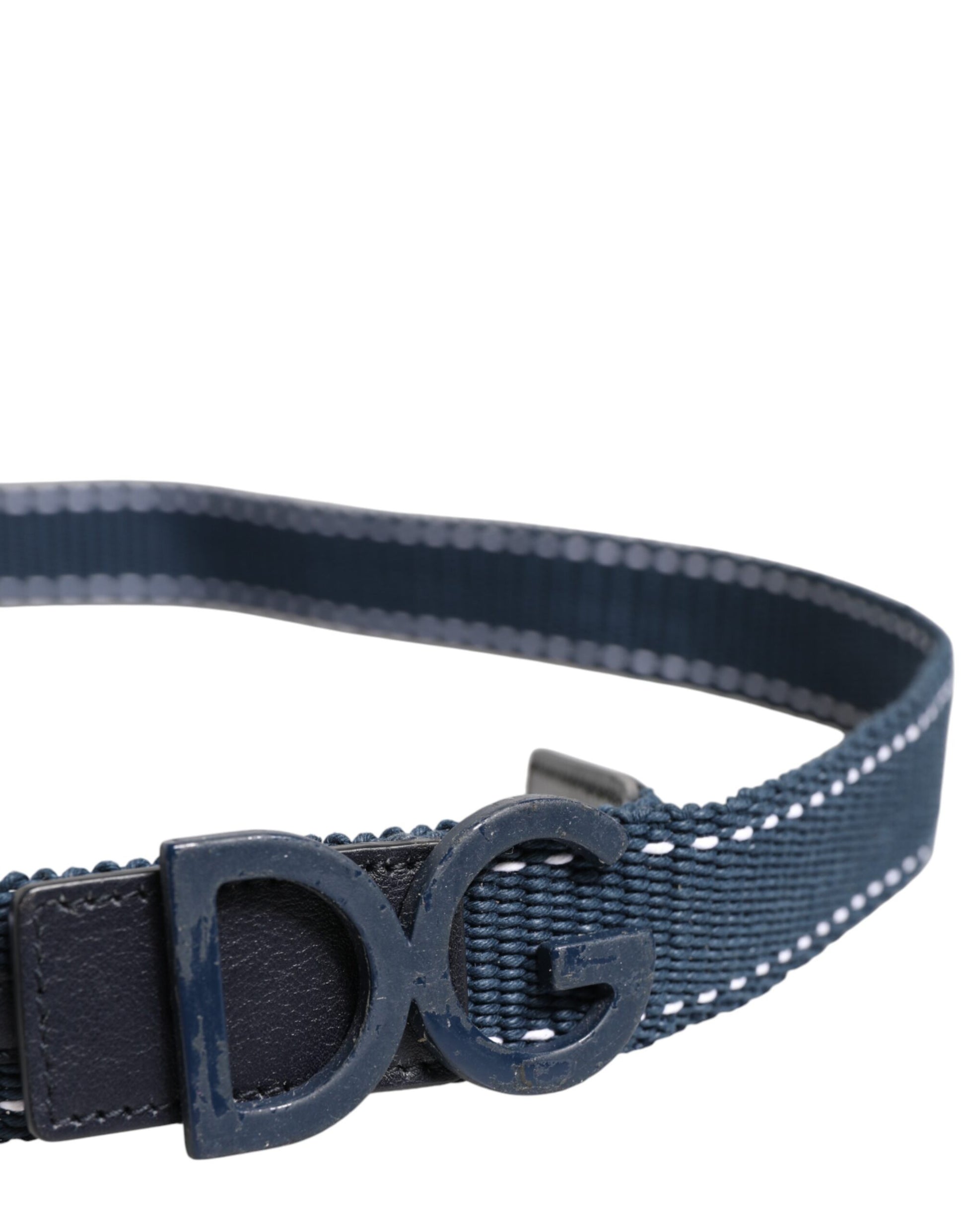 Dolce &amp; Gabbana, blauer Baumwollledergürtel mit DG-Logo und Metallschnalle