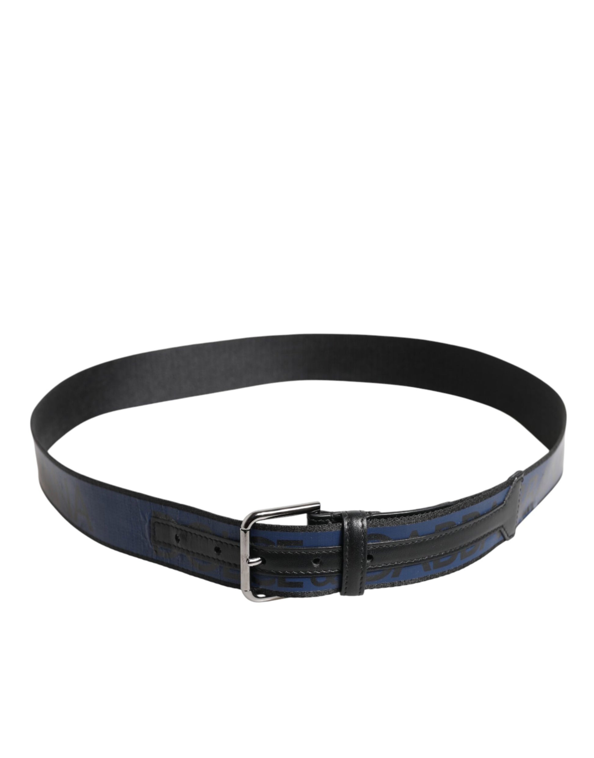 Dolce &amp; Gabbana Gürtel mit schwarzer und blauer DG-Logo-Schnalle aus silbernem Metall