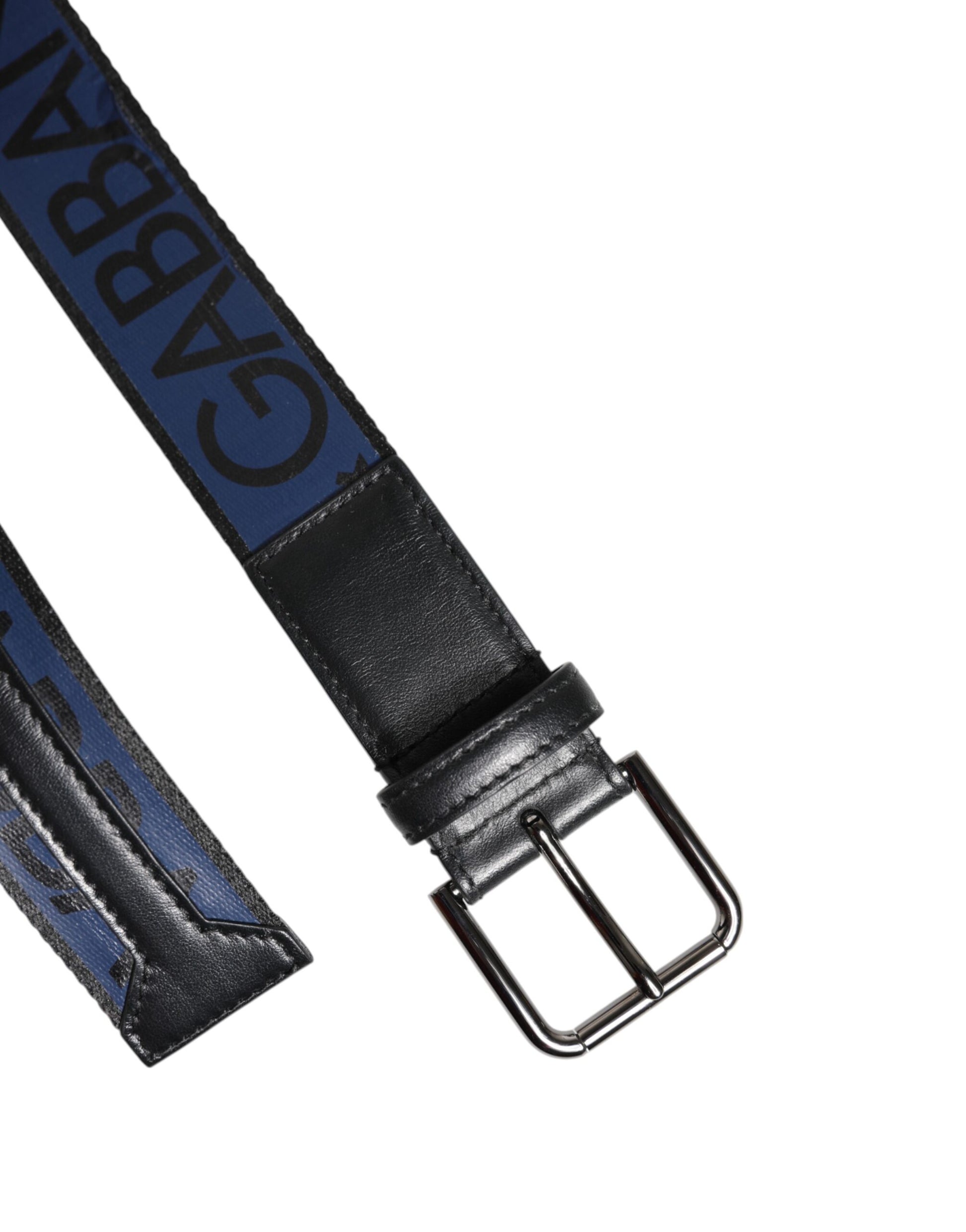 Dolce &amp; Gabbana Gürtel mit schwarzer und blauer DG-Logo-Schnalle aus silbernem Metall