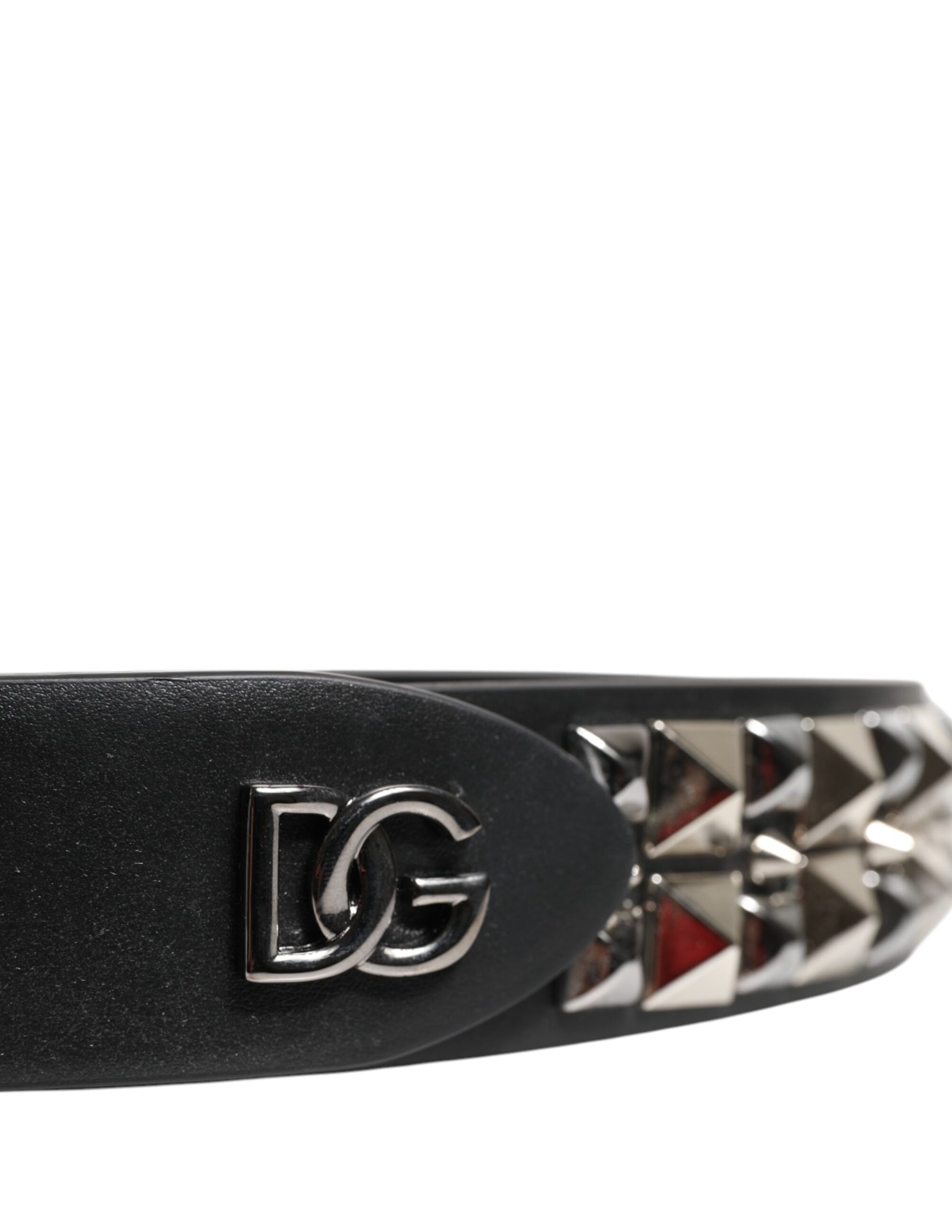 Dolce &amp; Gabbana – Schwarzer Gürtel aus Kalbsleder mit silberner Nietenschnalle