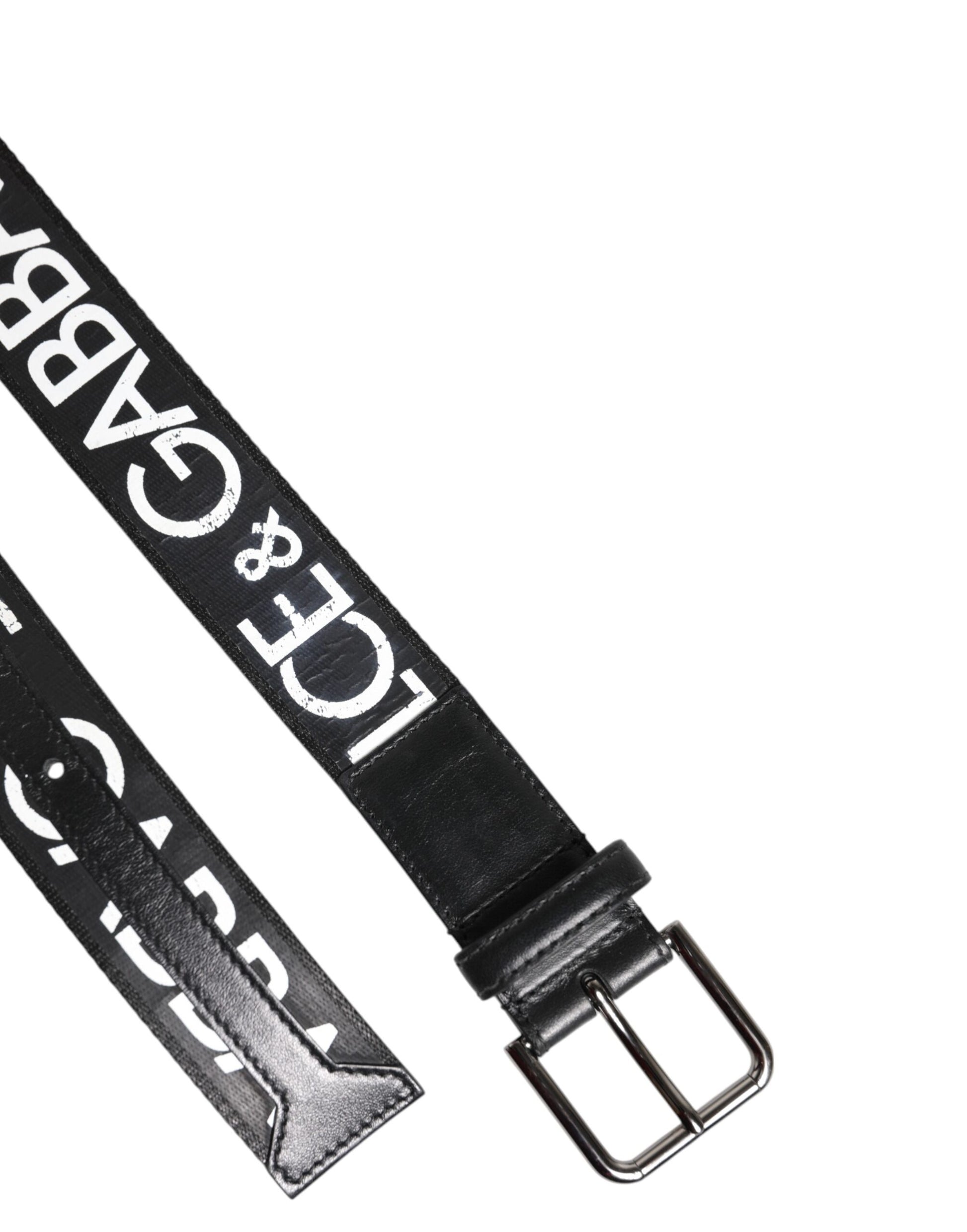 Dolce &amp; Gabbana Gürtel mit schwarzer und weißer DG-Logo-Schnalle aus Messing