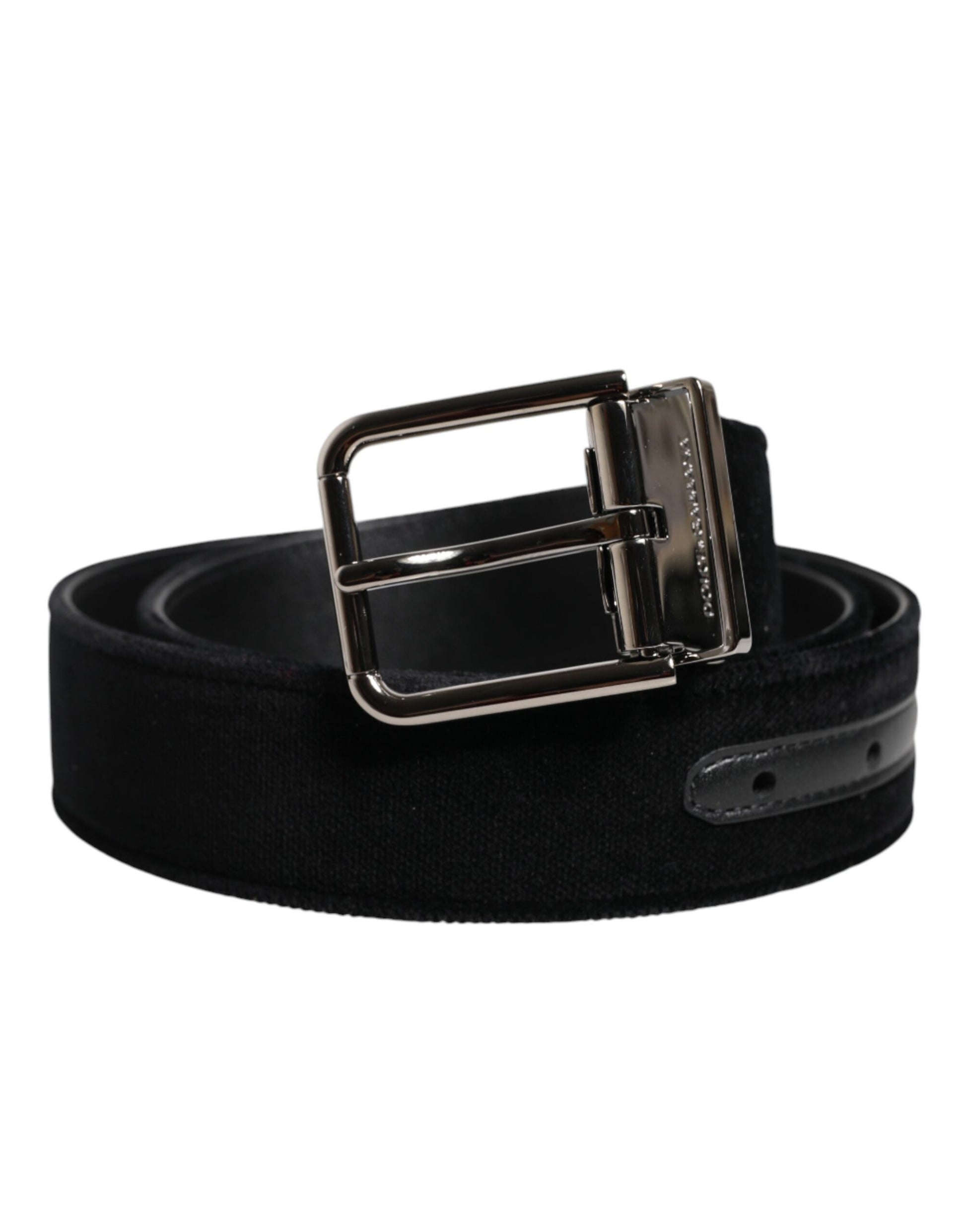 Dolce &amp; Gabbana Schwarzer Baumwollgürtel mit silberner Metallschnalle